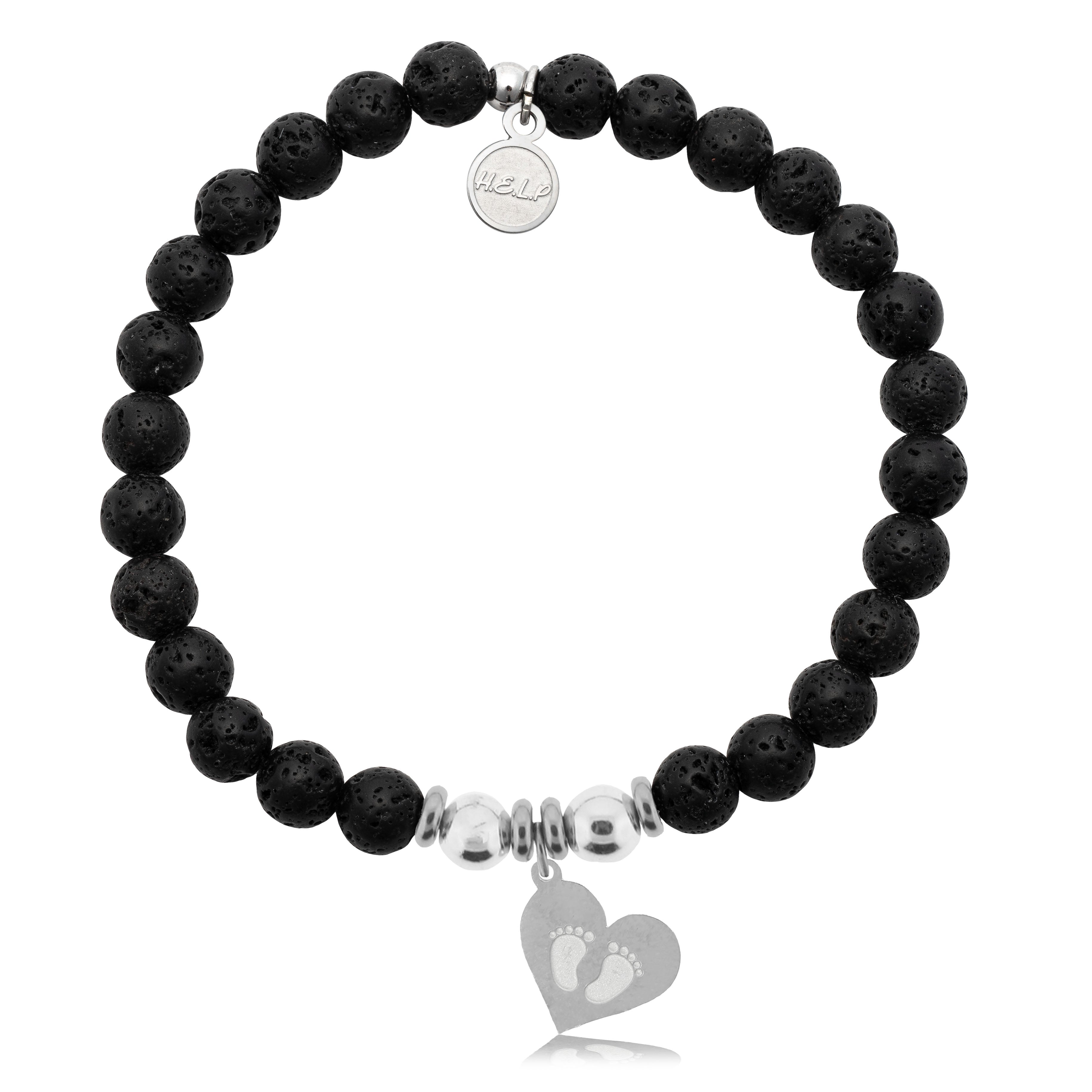 HELP by TJ Baby Feet Charm with Lava Rock Charity Bracelet