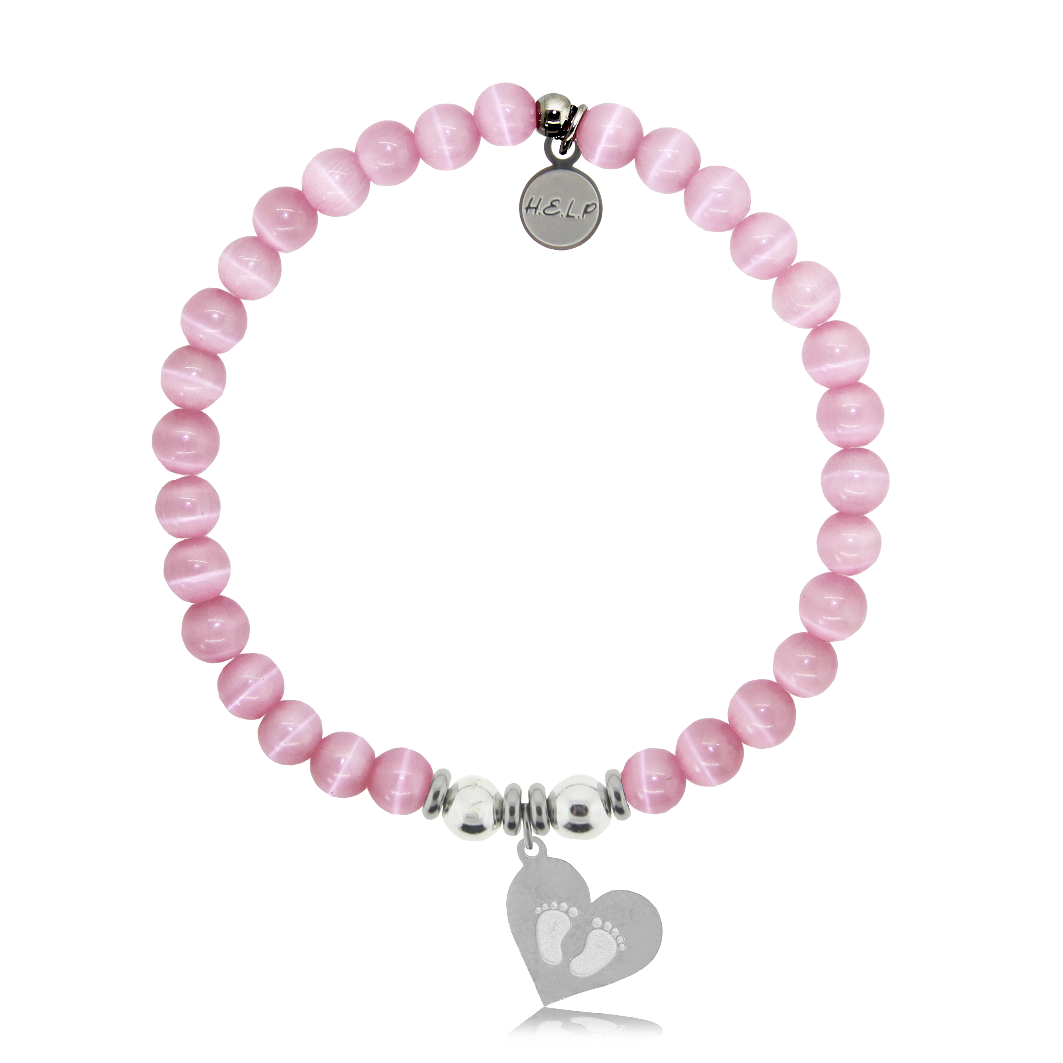 HELP by TJ Baby Feet Charm with Pink Cats Eye Charity Bracelet