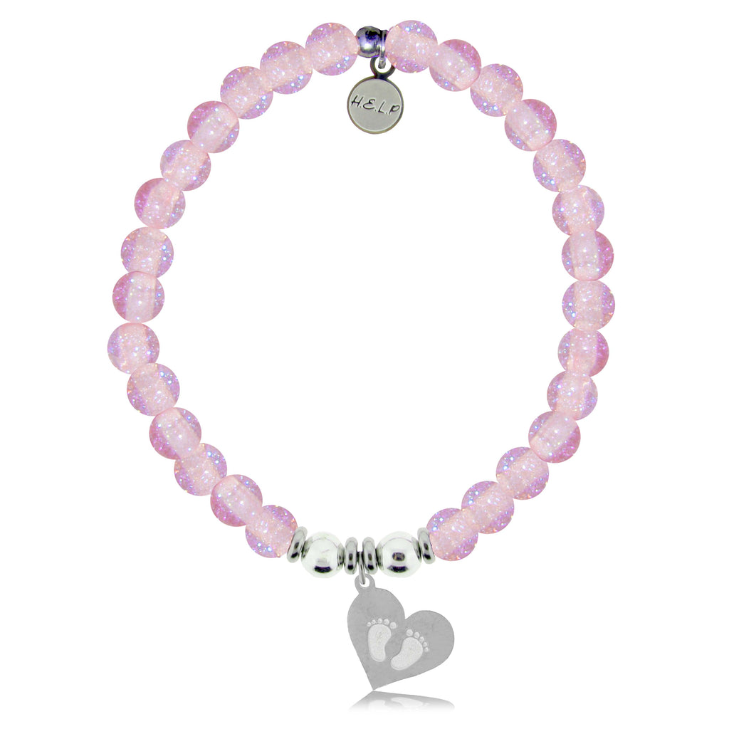 HELP by TJ Baby Feet Charm with Pink Glass Shimmer Charity Bracelet