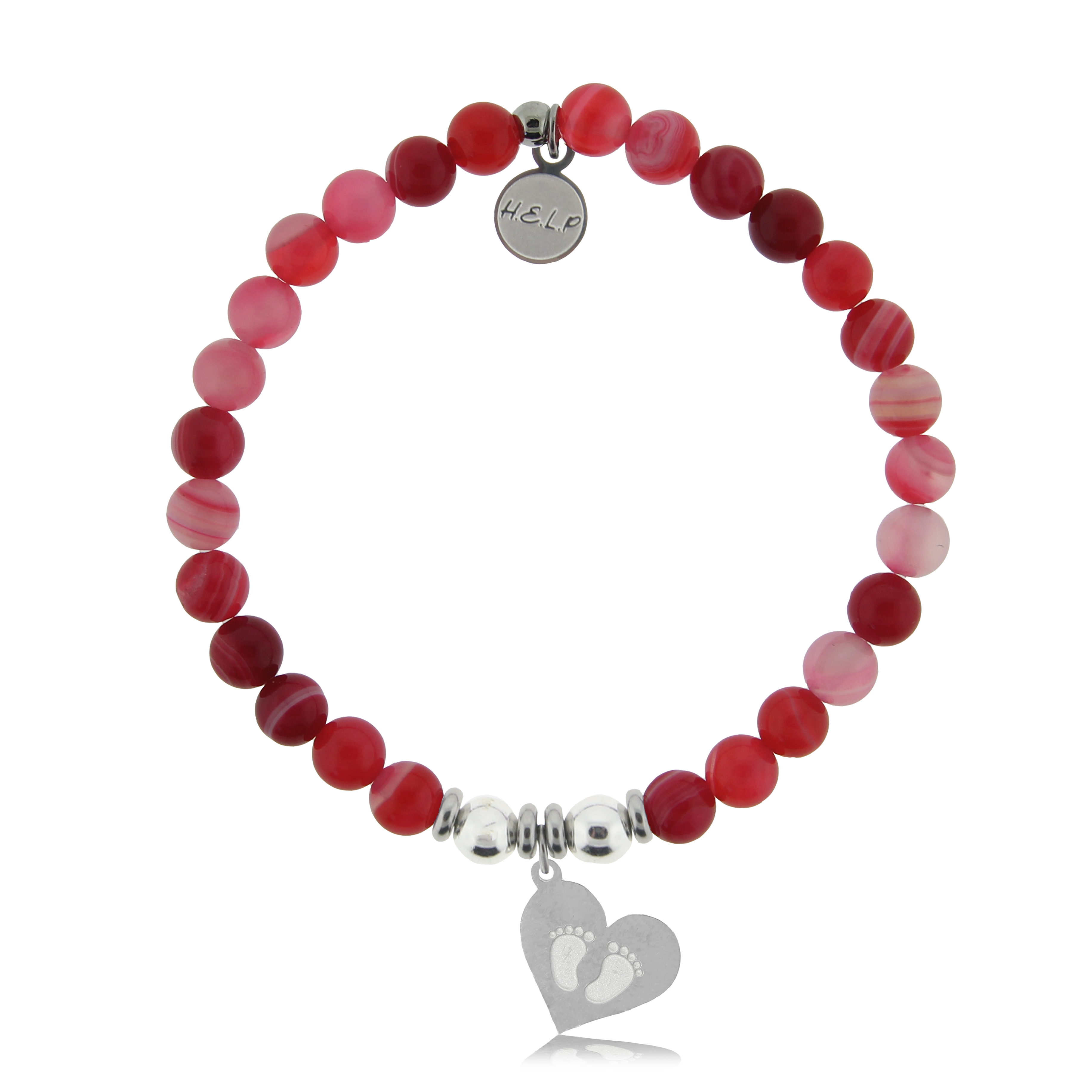 HELP by TJ Baby Feet Charm with Red Stripe Agate Charity Bracelet