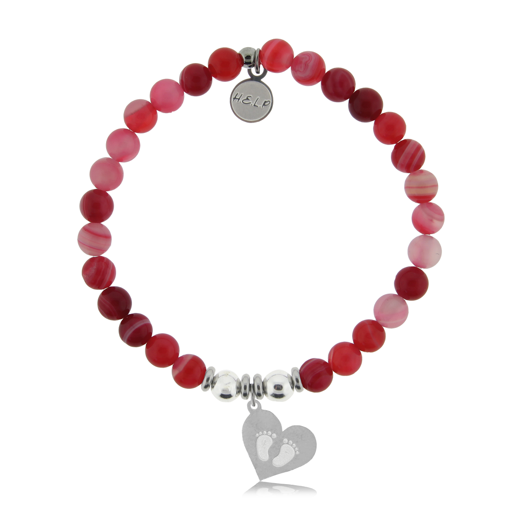 HELP by TJ Baby Feet Charm with Red Stripe Agate Charity Bracelet