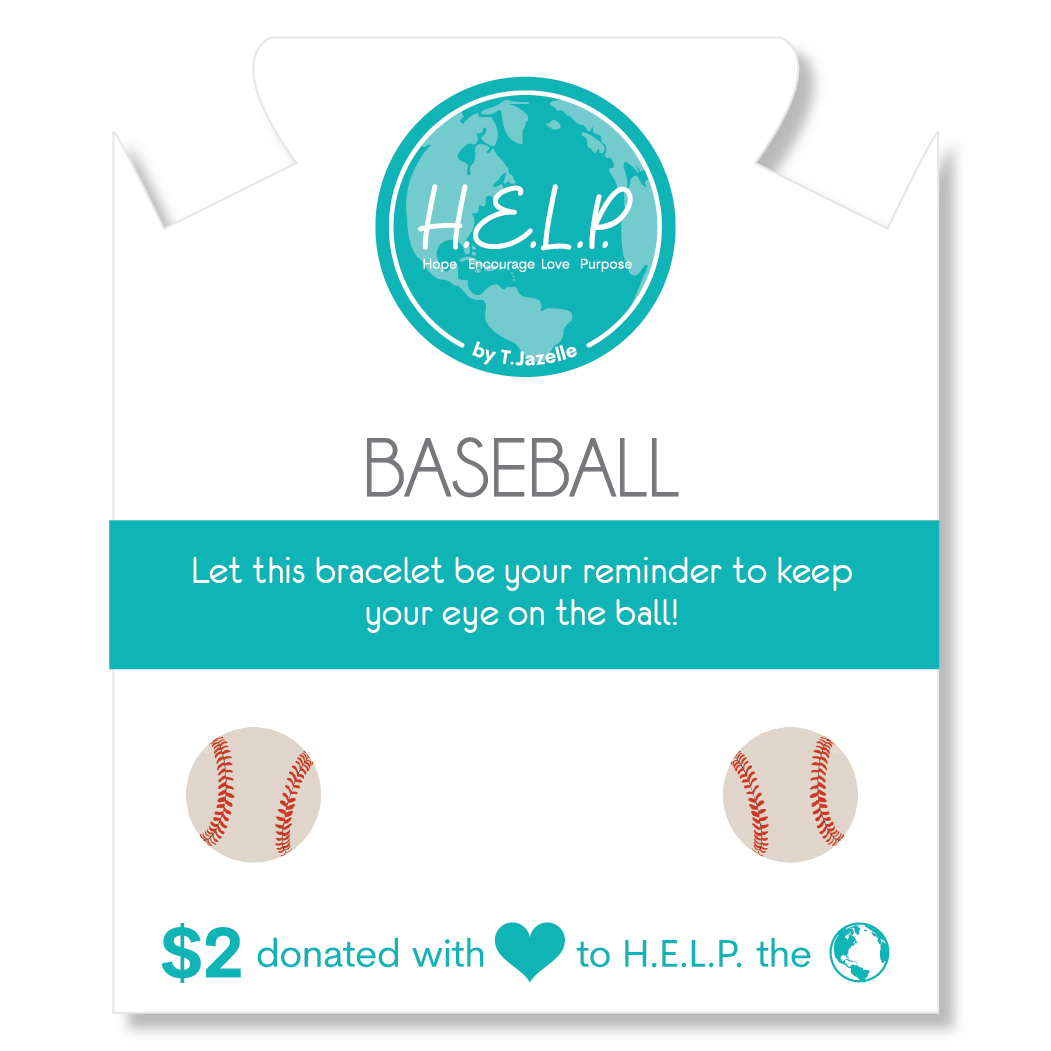 HELP by TJ Baseball Charm with Aqua Cats Eye Charity Bracelet