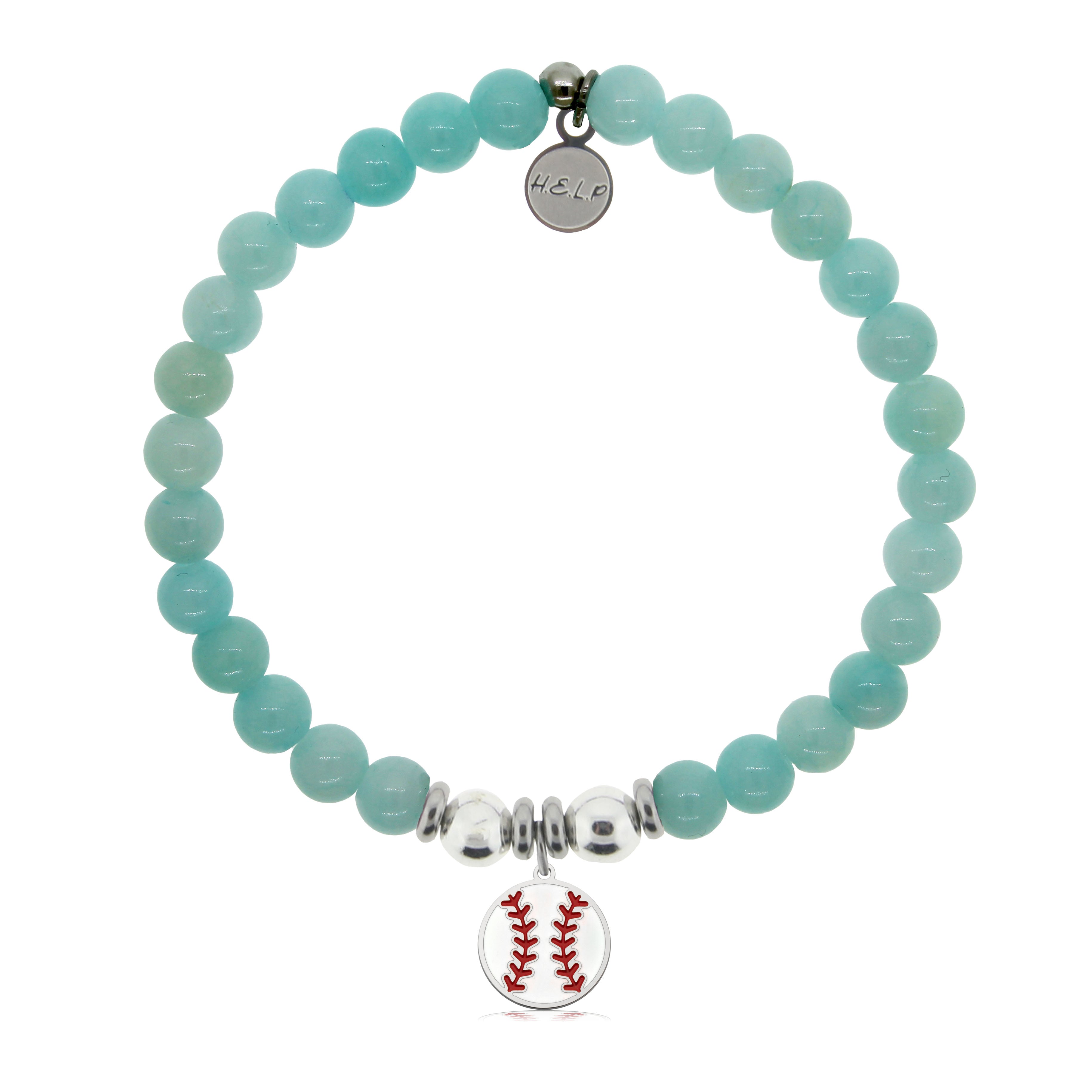 HELP by TJ Baseball Charm with Baby Blue Quartz Charity Bracelet