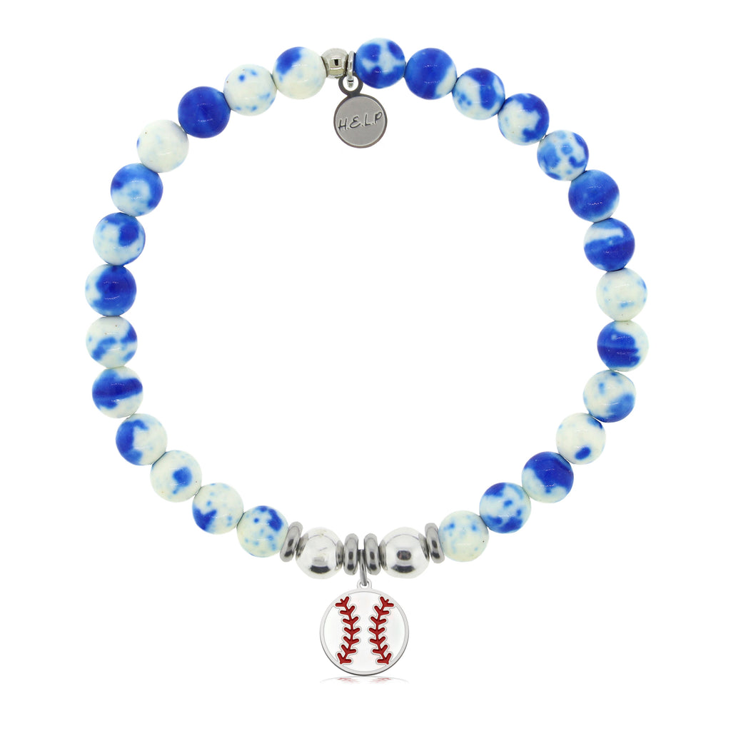 HELP by TJ Baseball Charm with Blue and White Jade Charity Bracelet