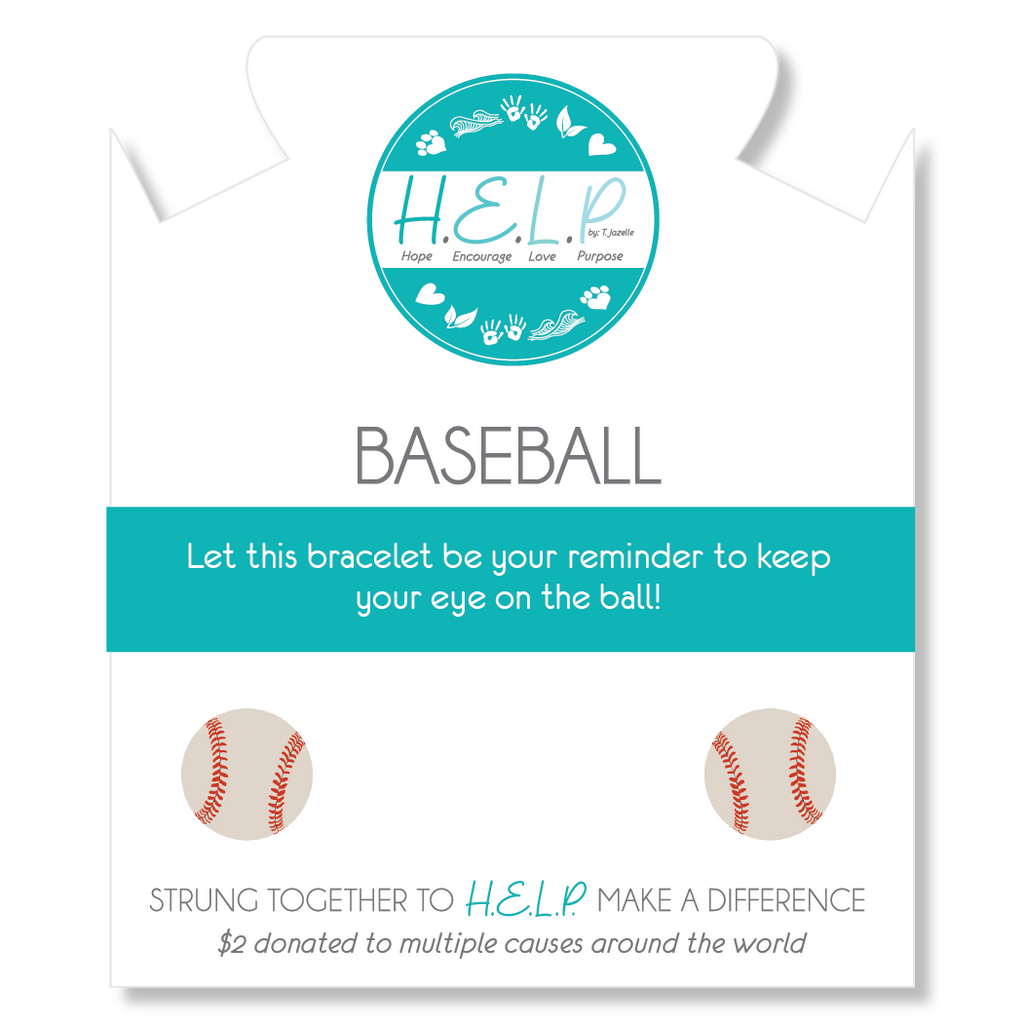 HELP by TJ Baseball Charm with Blue Selenite Charity Bracelet