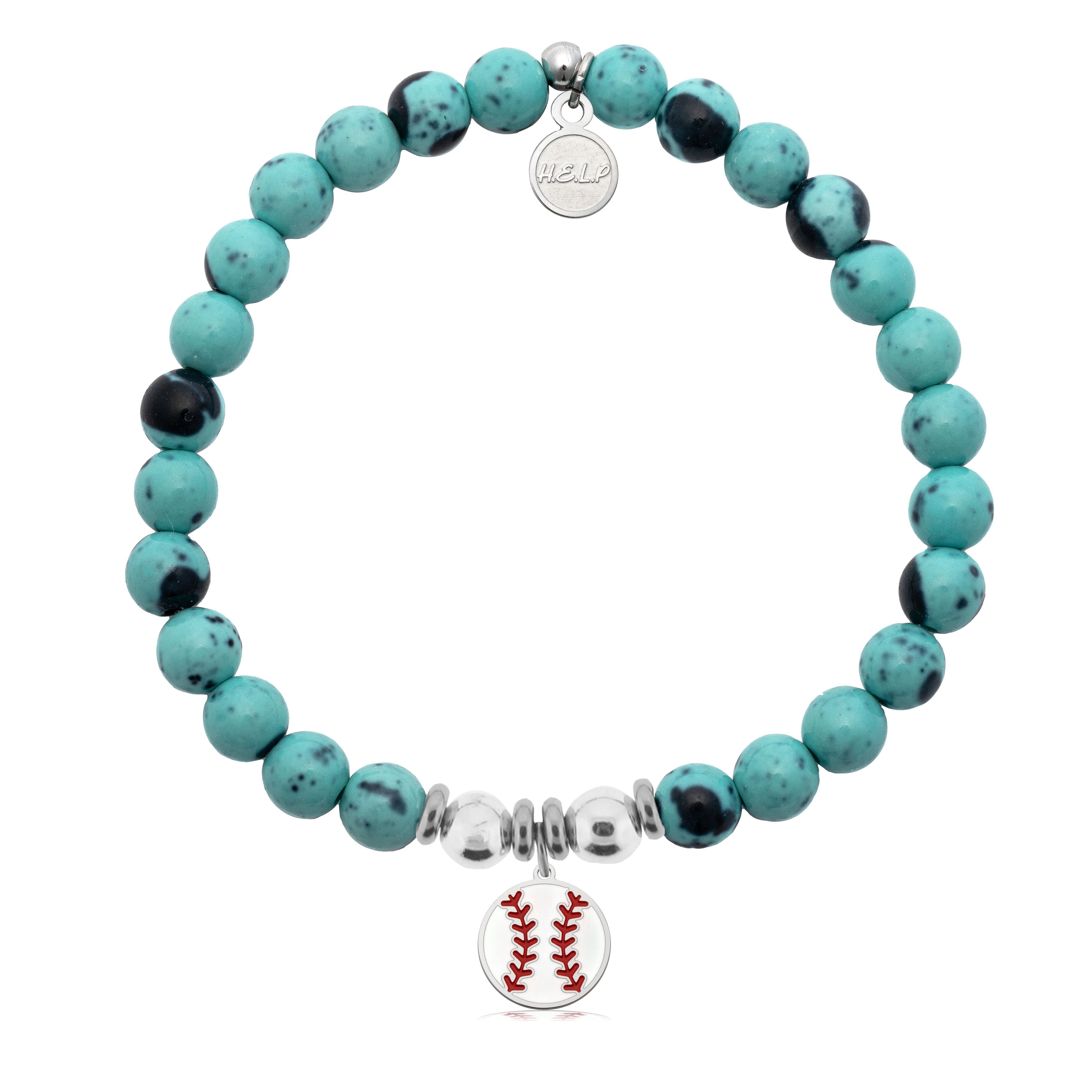 HELP by TJ Baseball Charm with Blue Zebra Jade Charity Bracelet