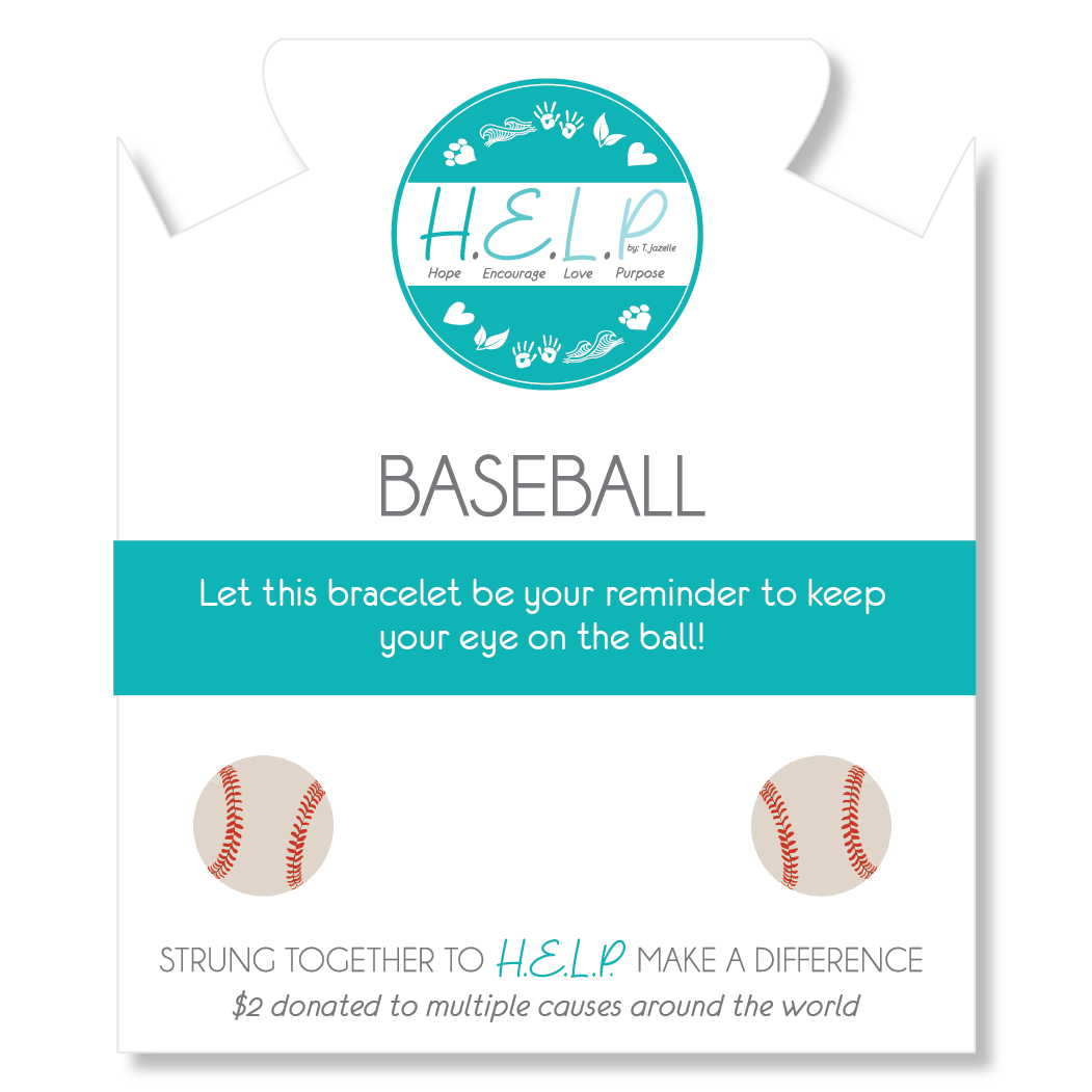 HELP by TJ Baseball Charm with Blue Zebra Jade Charity Bracelet