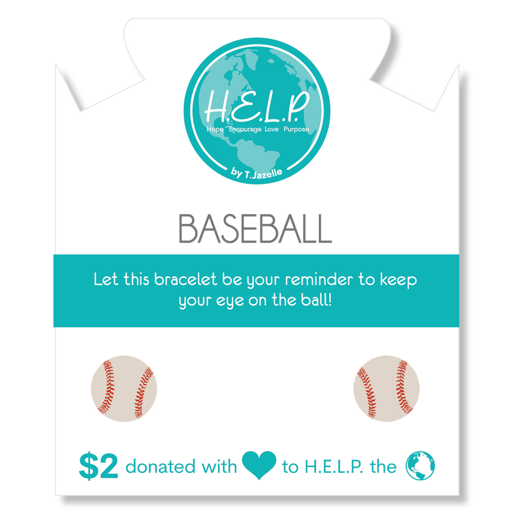 HELP by TJ Baseball Charm with Green Yellow Jade Charity Bracelet