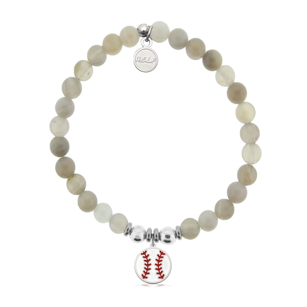 HELP by TJ Baseball Charm with Grey Stripe Agate Charity Bracelet