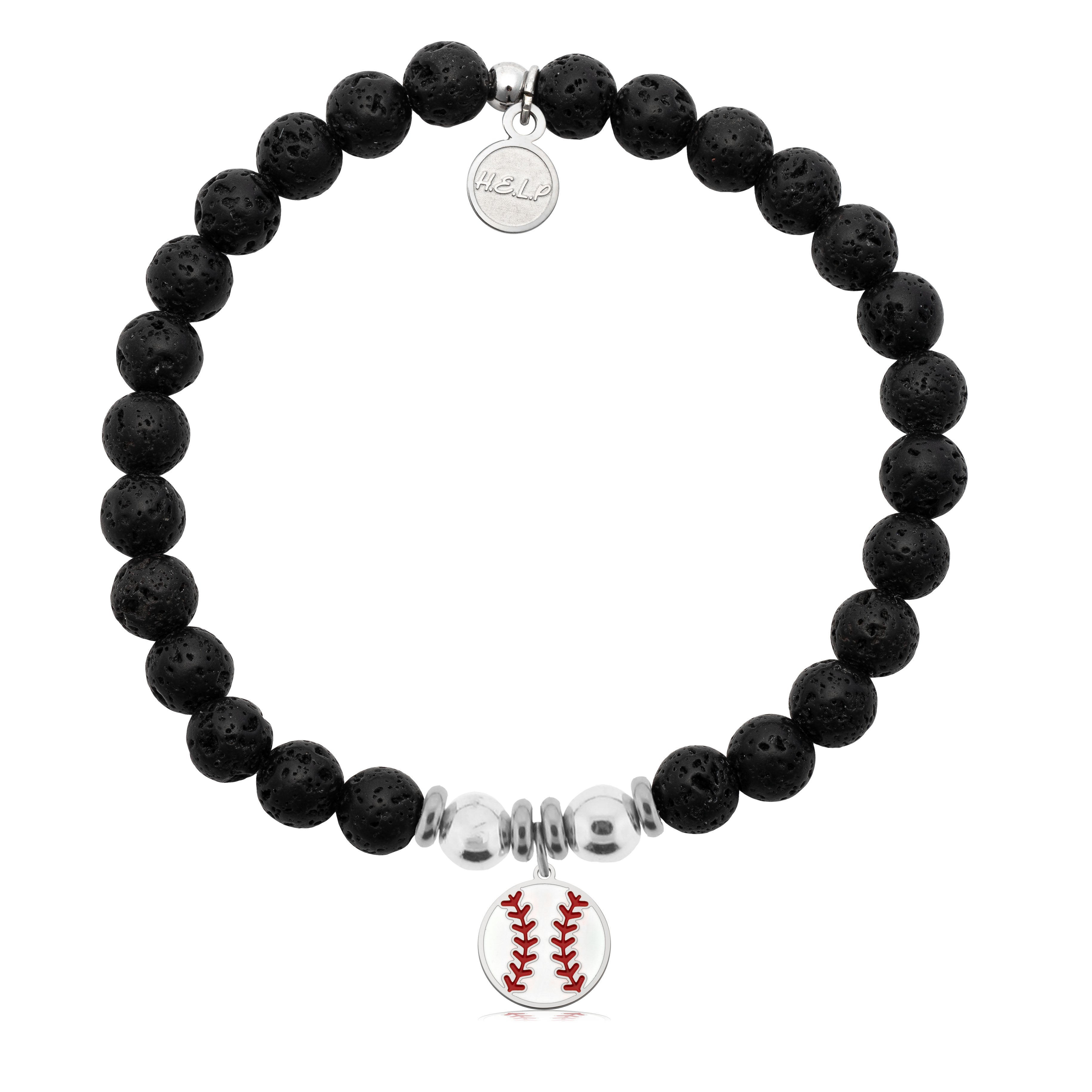 HELP by TJ Baseball Charm with Lava Rock Charity Bracelet