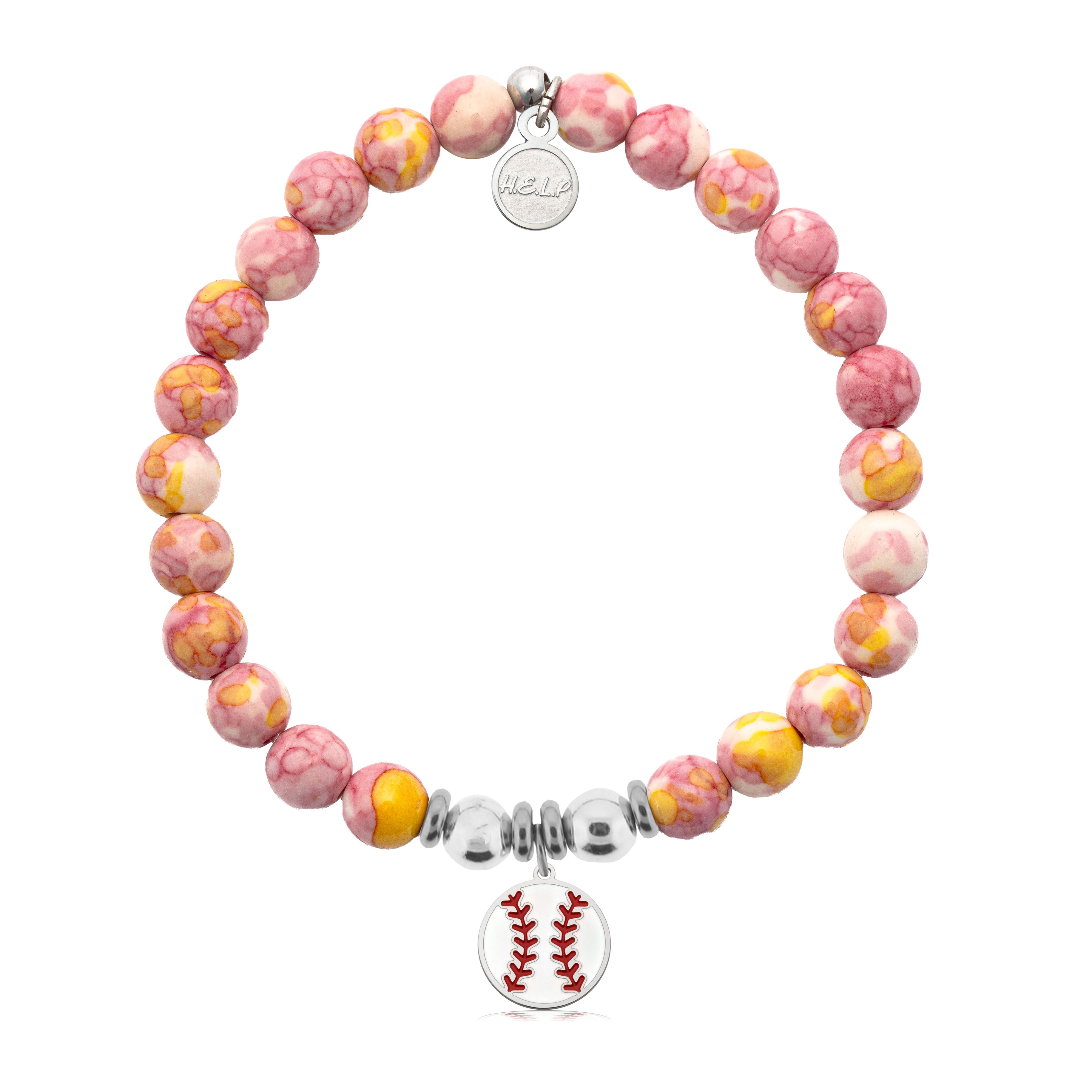 HELP by TJ Baseball Charm with Lemonade Jade Charity Bracelet