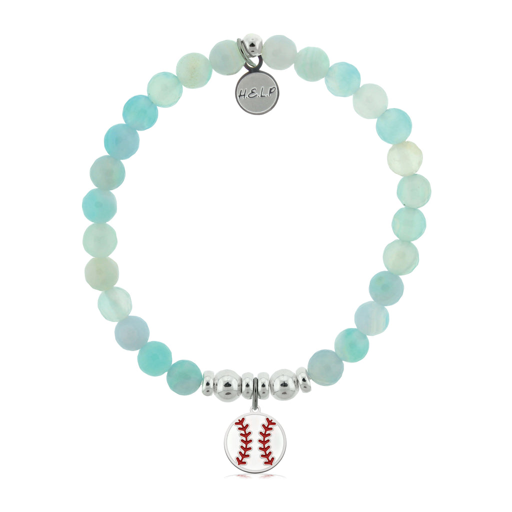 HELP by TJ Baseball Charm with Light Blue Agate Charity Bracelet