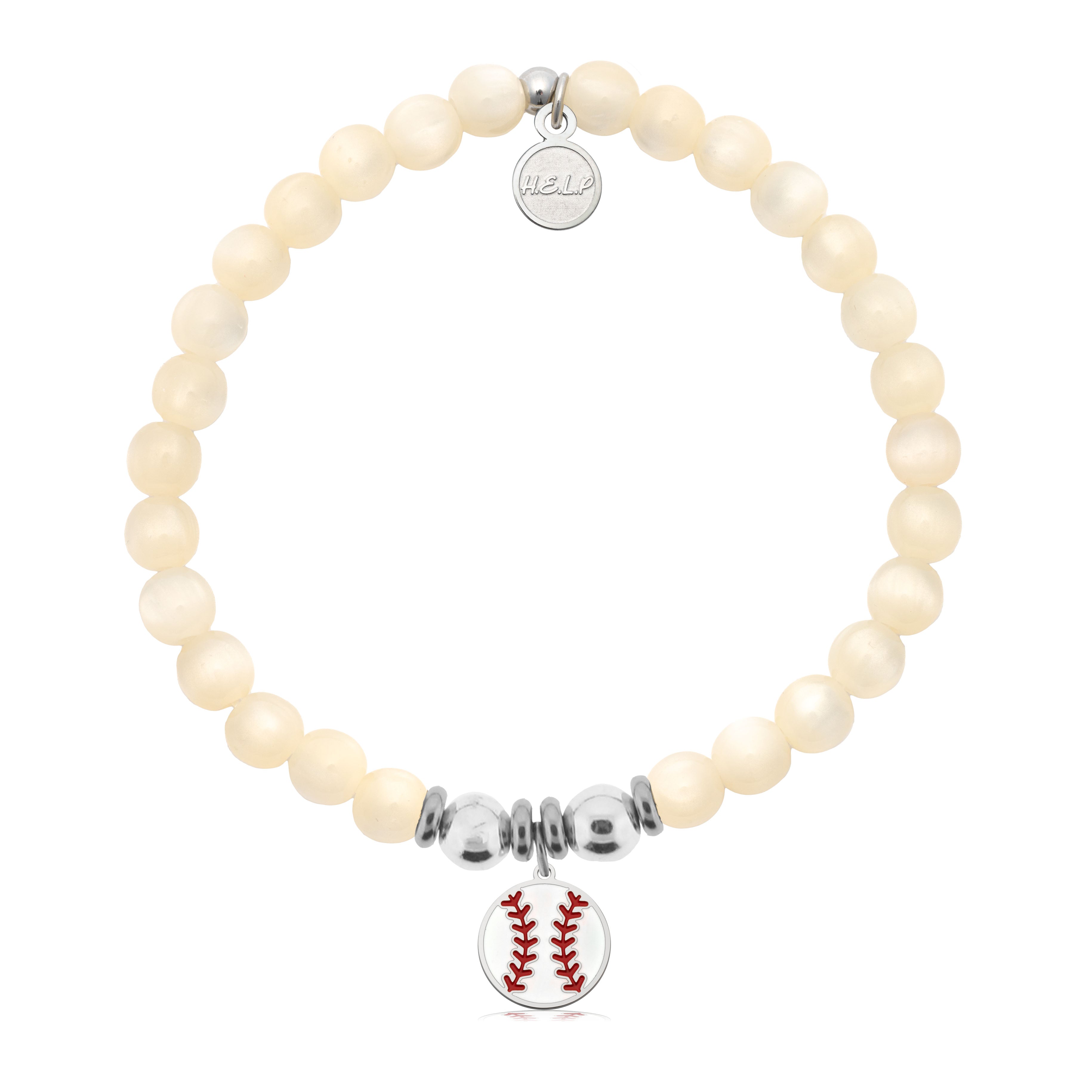 HELP by TJ Baseball Charm with Natural Selenite Charity Bracelet