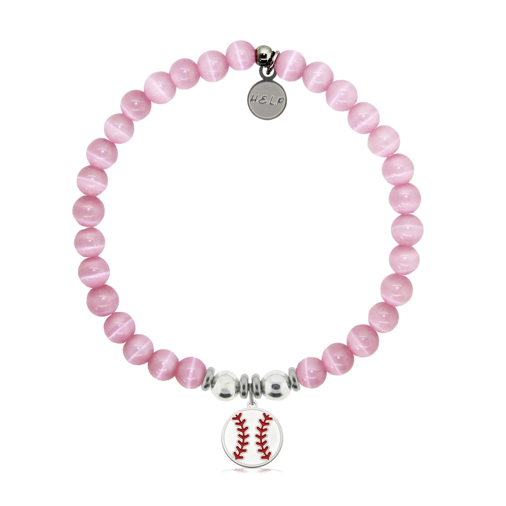 HELP by TJ Baseball Charm with Pink Cats Eye Charity Bracelet