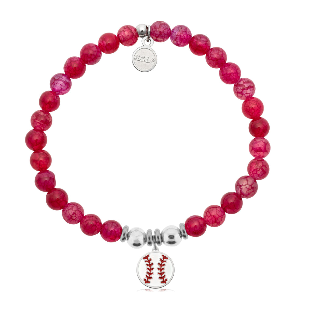 HELP by TJ Baseball Charm with Red Fire Agate Charity Bracelet