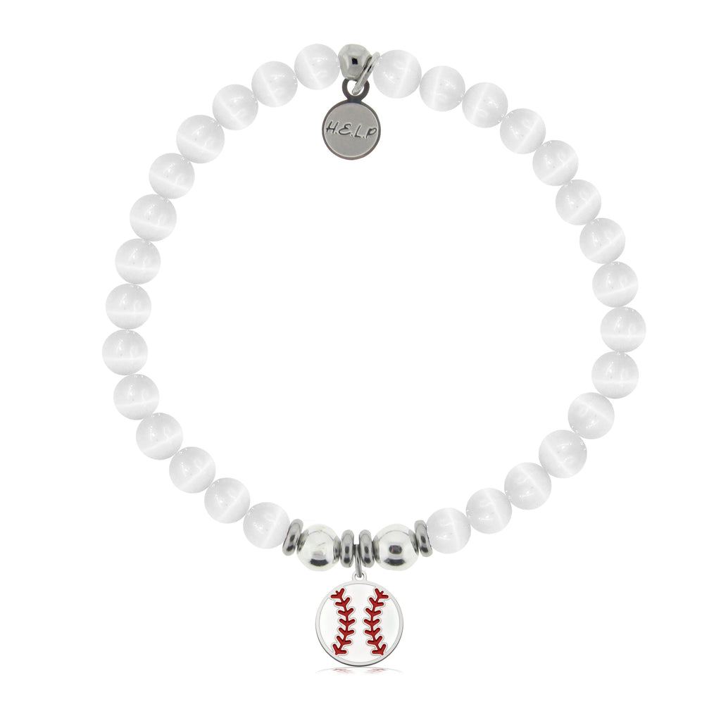 HELP by TJ Baseball Charm with White Cats Eye Charity Bracelet