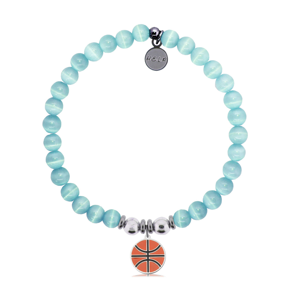 HELP by TJ Basketball Charm with Aqua Cats Eye Charity Bracelet