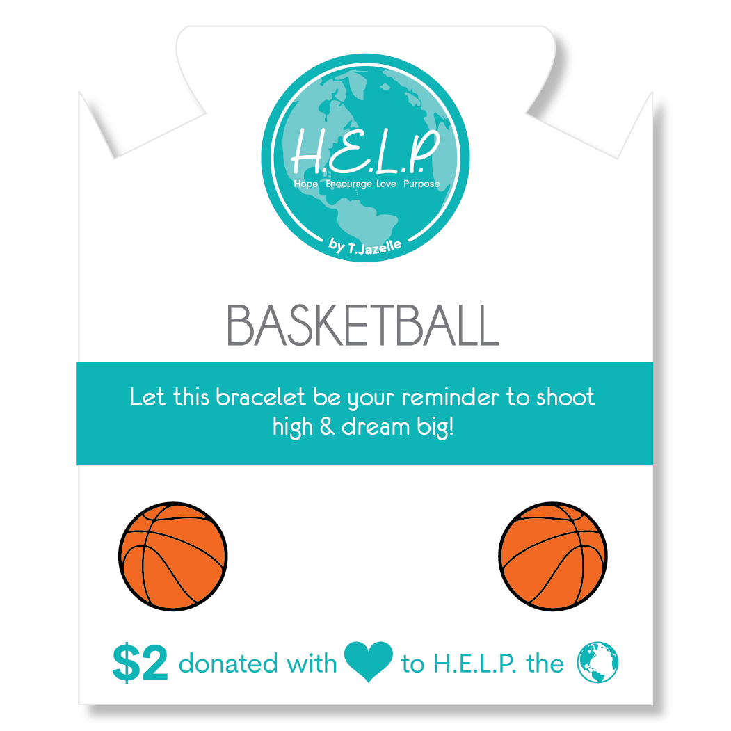 HELP by TJ Basketball Charm with Aqua Cats Eye Charity Bracelet