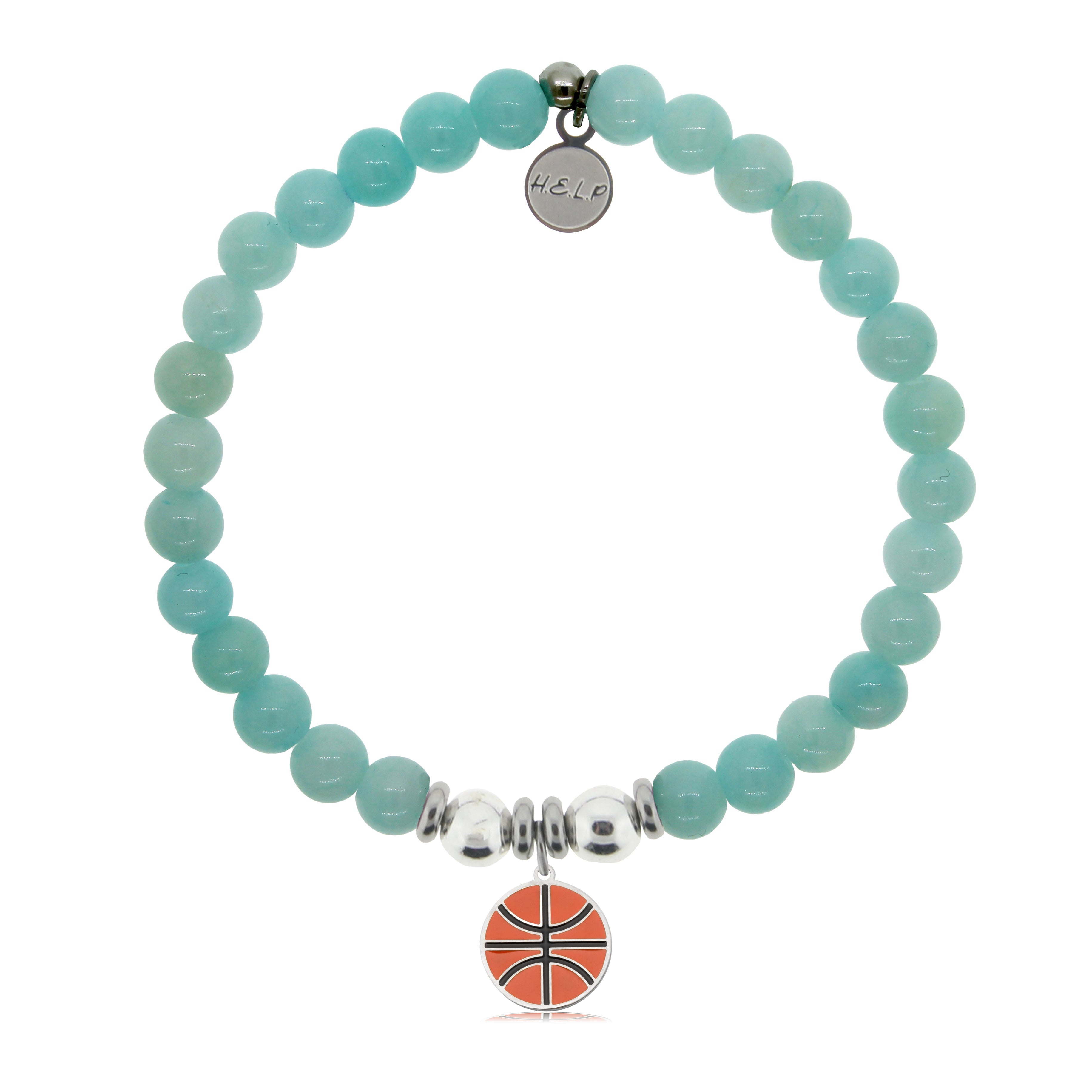 HELP by TJ Basketball Charm with Baby Blue Quartz Charity Bracelet