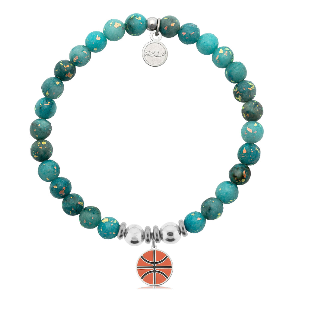 HELP by TJ Basketball Charm with Blue Opal Jade Charity Bracelet