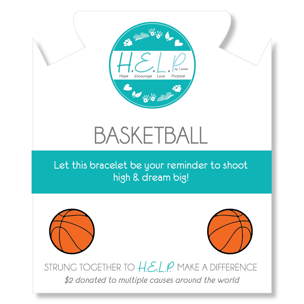 HELP by TJ Basketball Charm with Blue Selenite Charity Bracelet