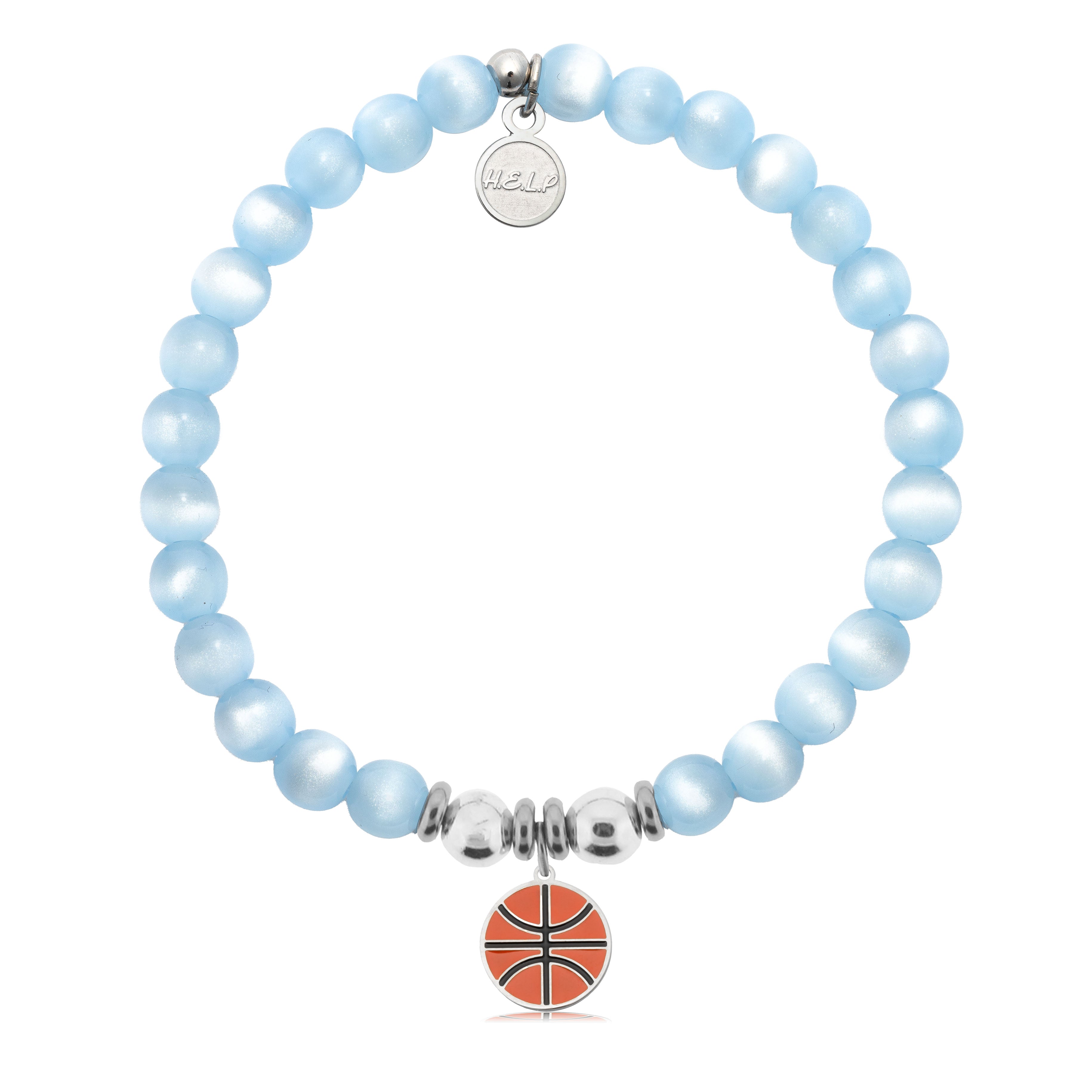 HELP by TJ Basketball Charm with Blue Selenite Charity Bracelet