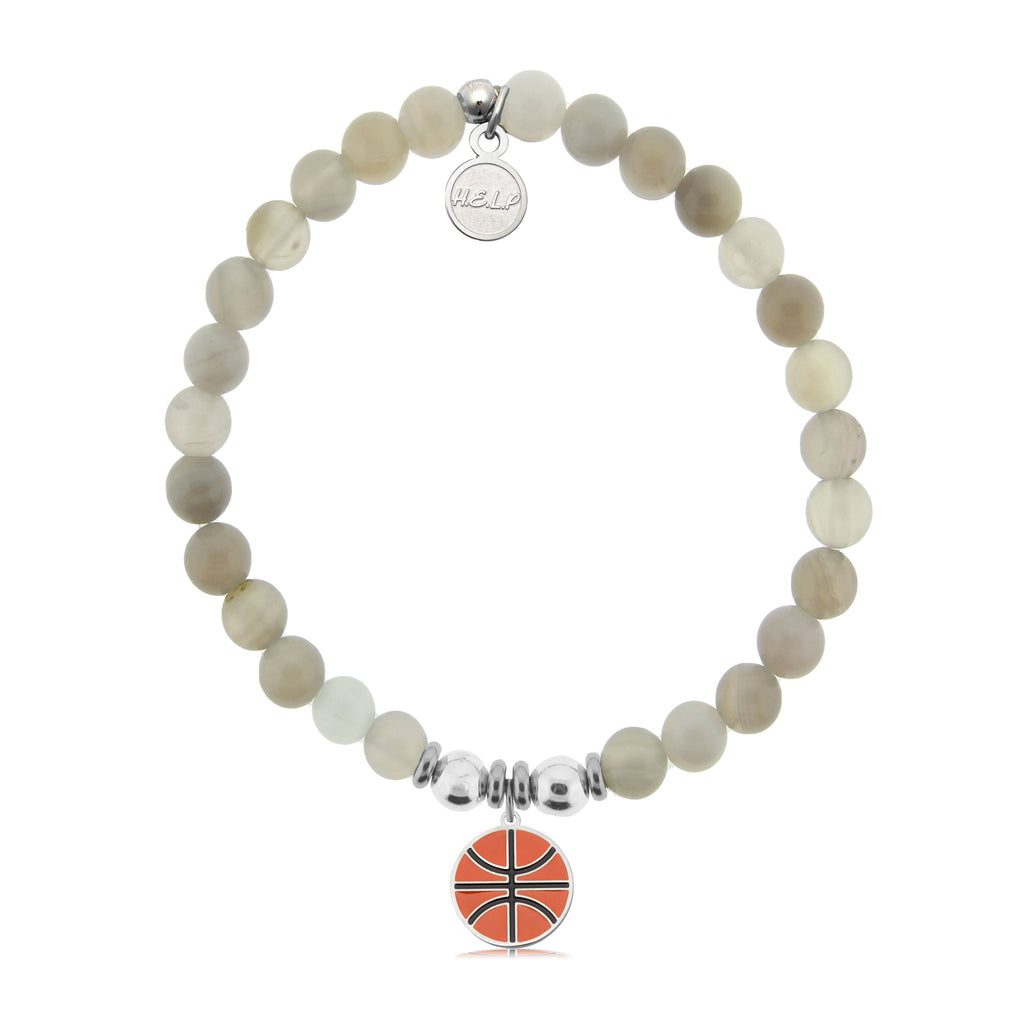 HELP by TJ Basketball Charm with Grey Stripe Agate Charity Bracelet