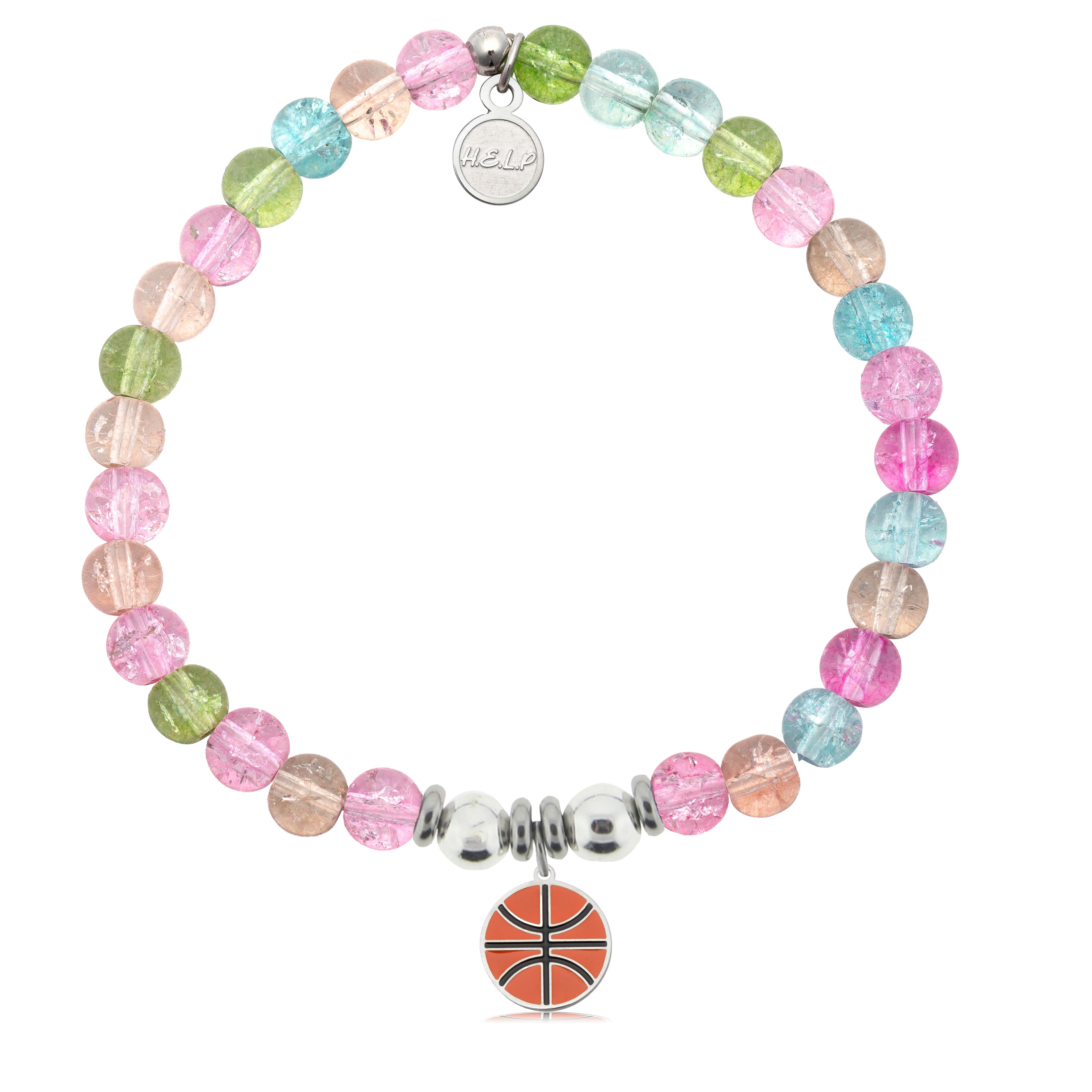 HELP by TJ Basketball Charm with Kaleidoscope Crystal Charity Bracelet