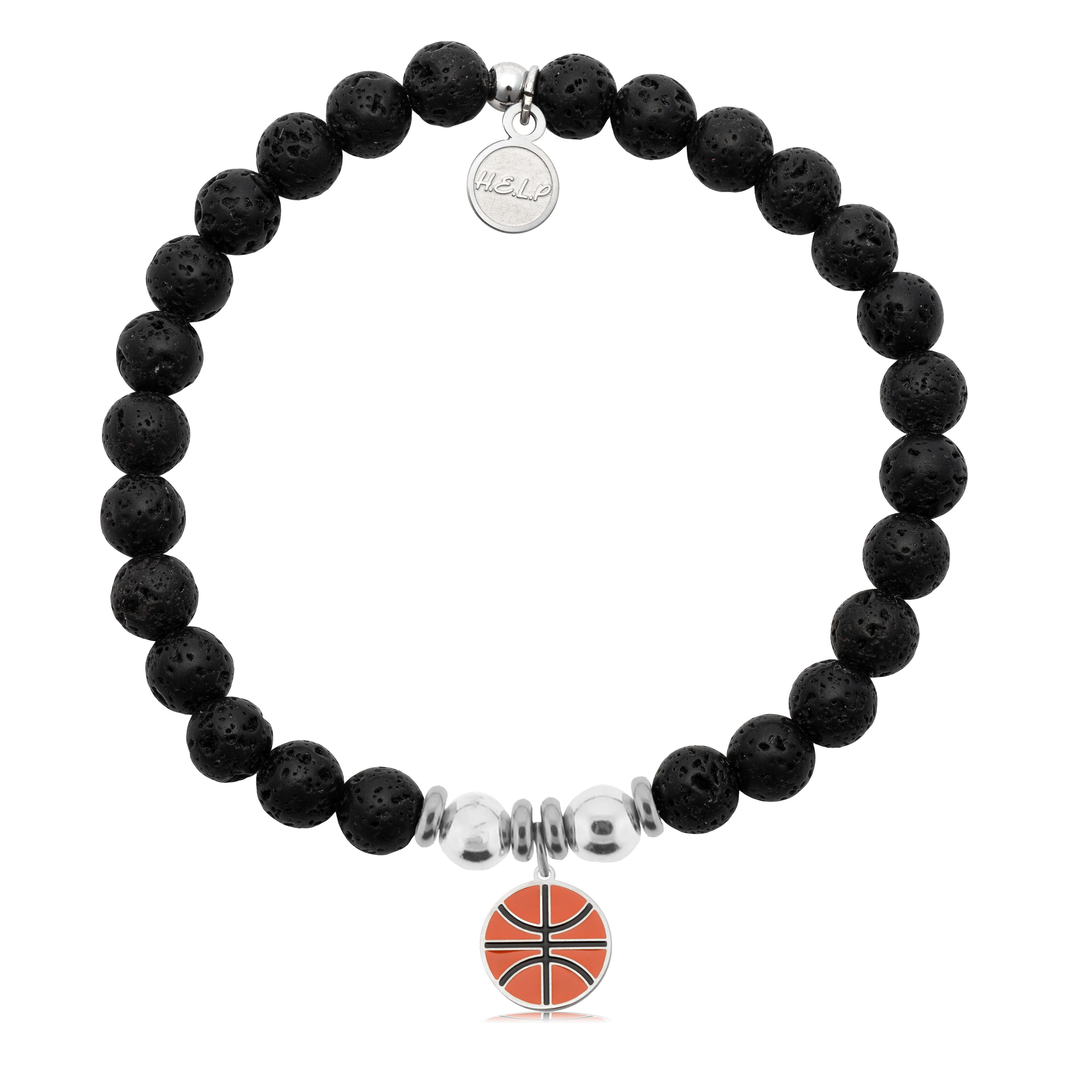 HELP by TJ Basketball Charm with Lava Rock Charity Bracelet