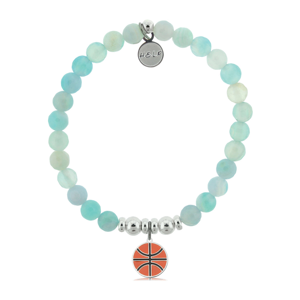 HELP by TJ Basketball Charm with Light Blue Agate Charity Bracelet