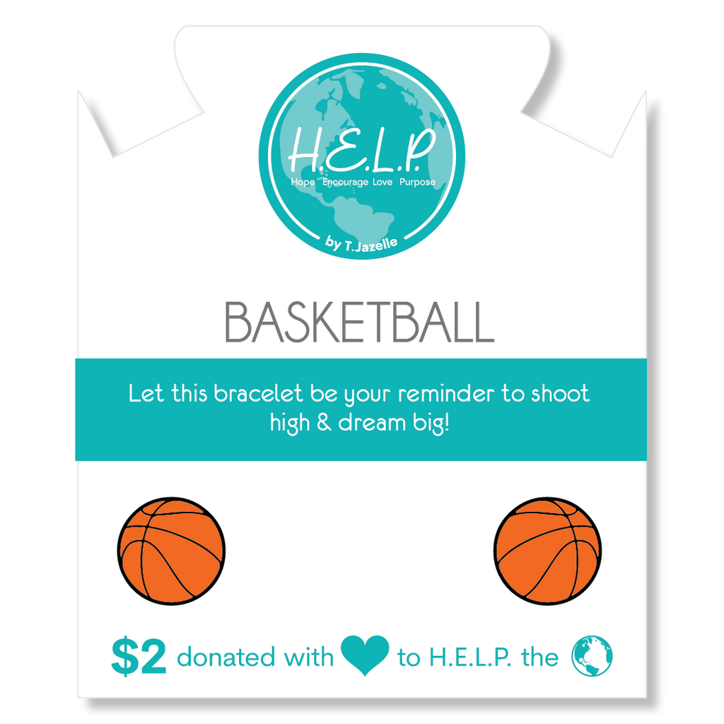 HELP by TJ Basketball Charm with Light Blue Agate Charity Bracelet