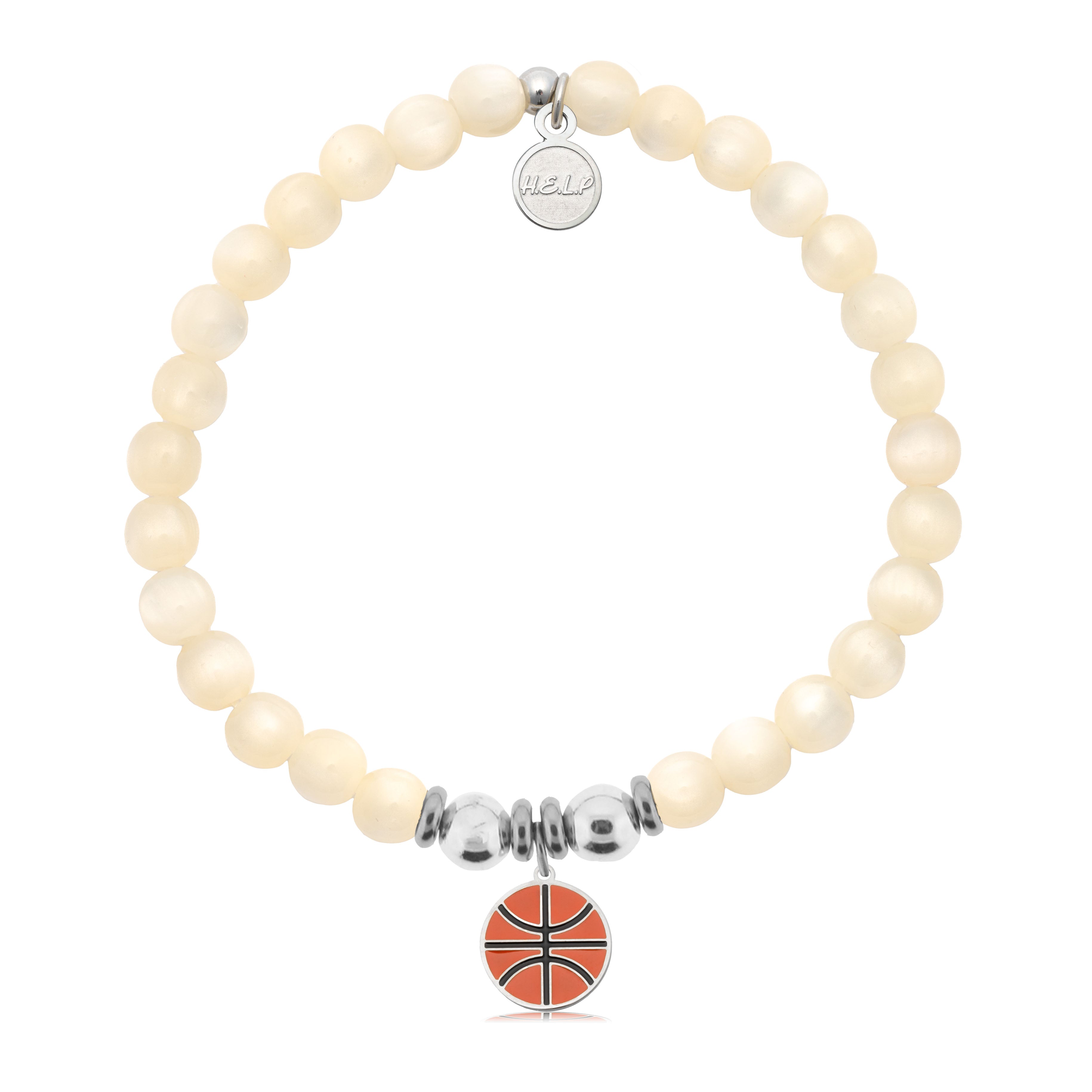 HELP by TJ Basketball Charm with Natural Selenite Charity Bracelet