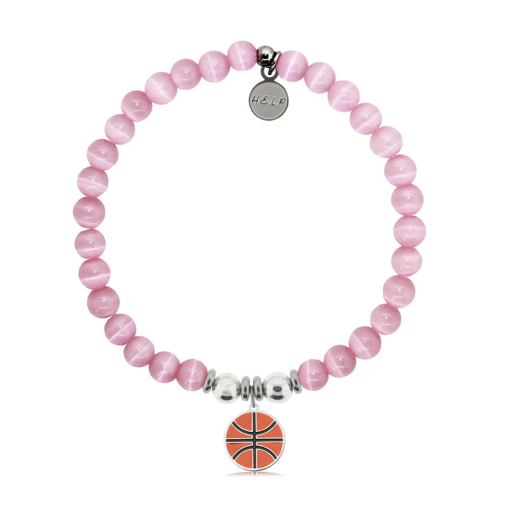 HELP by TJ Basketball Charm with Pink Cats Eye Charity Bracelet
