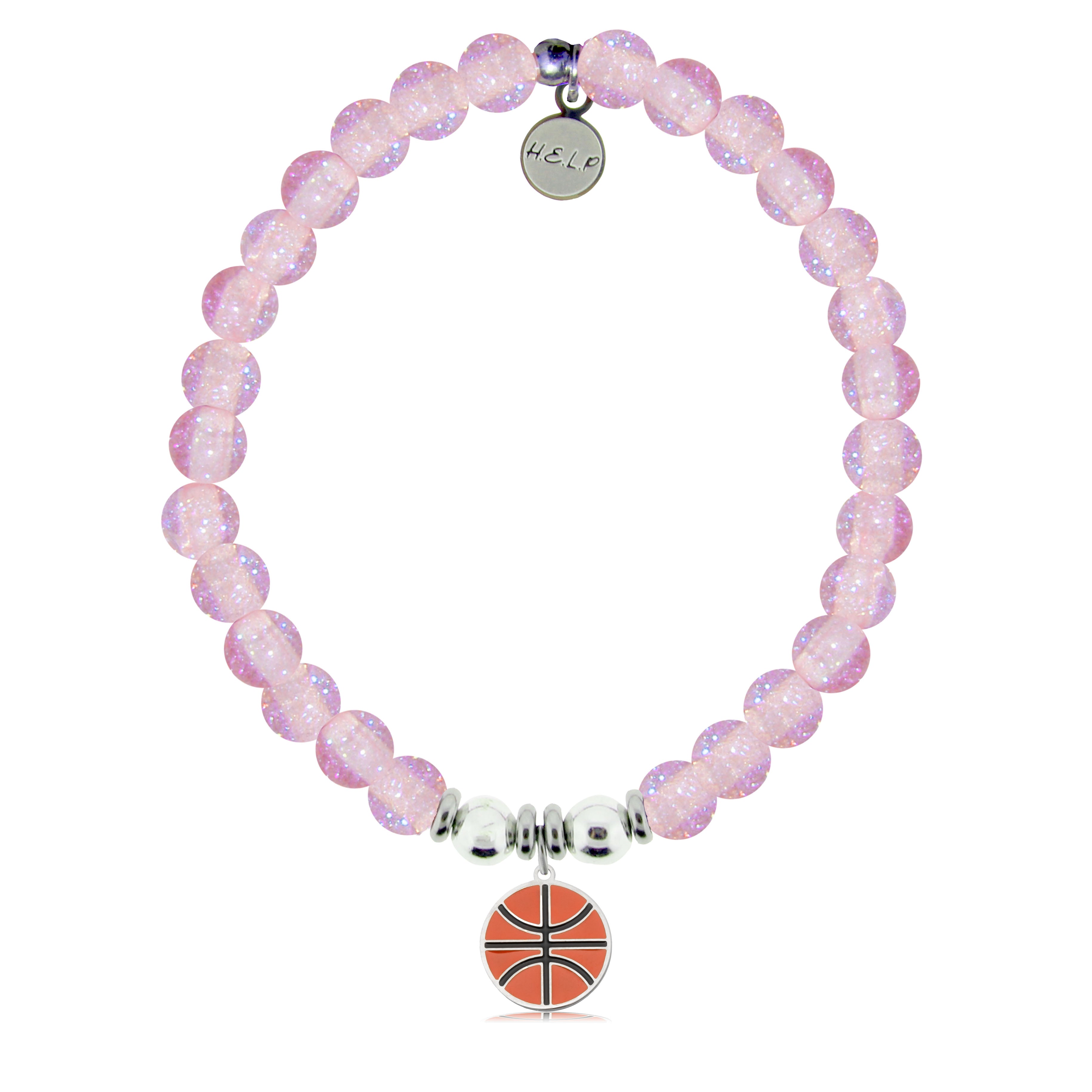 HELP by TJ Basketball Charm with Pink Glass Shimmer Charity Bracelet