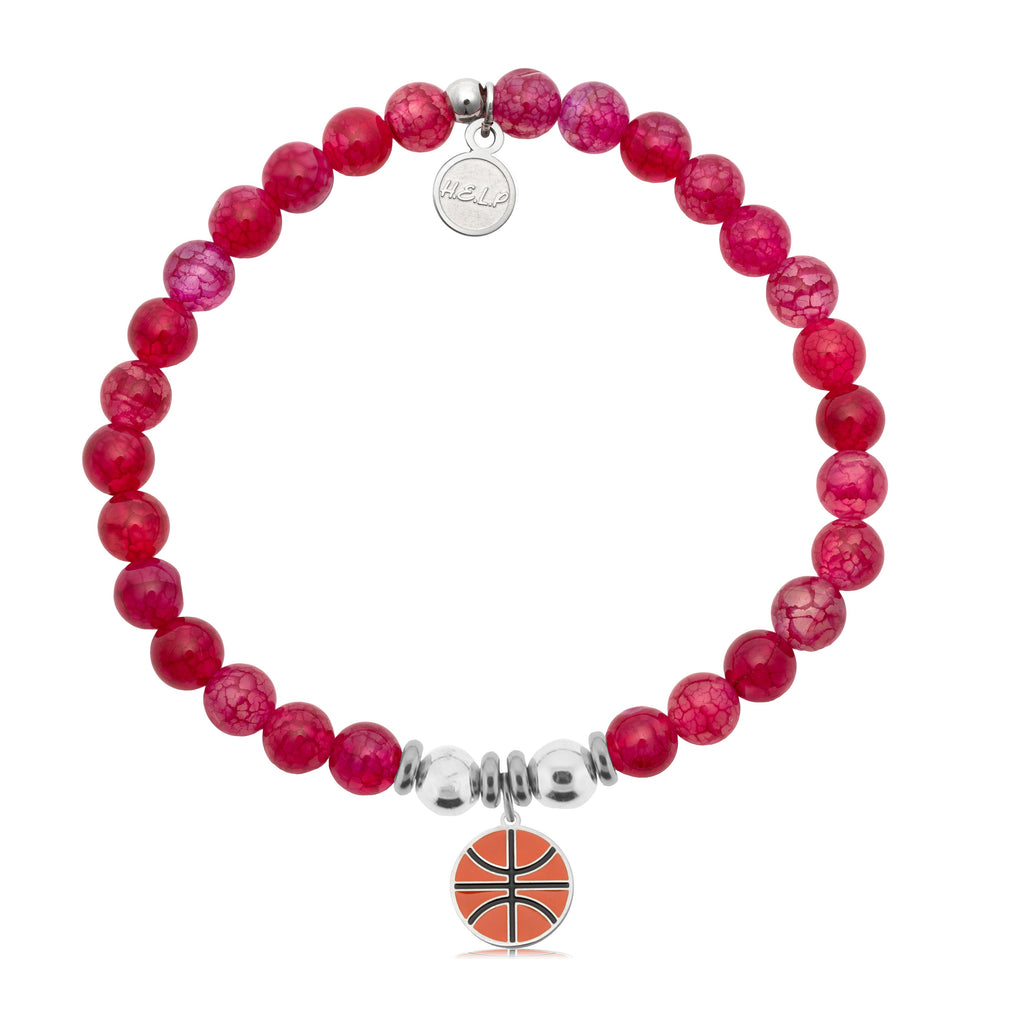 HELP by TJ Basketball Charm with Red Fire Agate Charity Bracelet