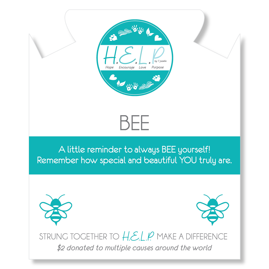 HELP by TJ Bee Charm with Blue Zebra Jade Charity Bracelet