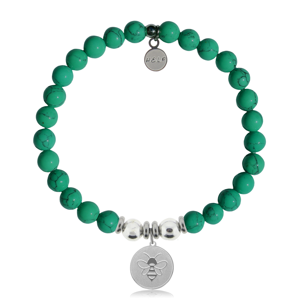 HELP by TJ Bee Charm with Green Howlite Charity Bracelet