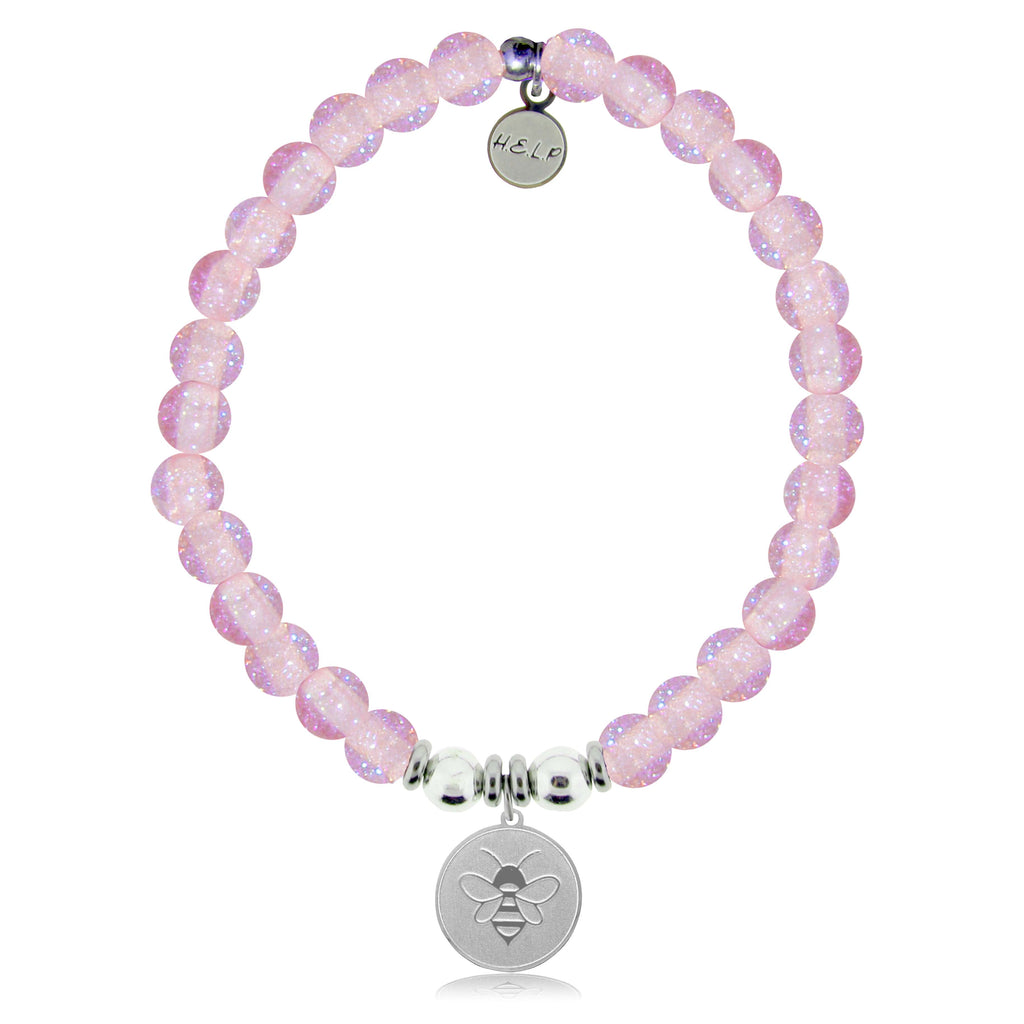 HELP by TJ Bee Charm with Pink Glass Shimmer Charity Bracelet