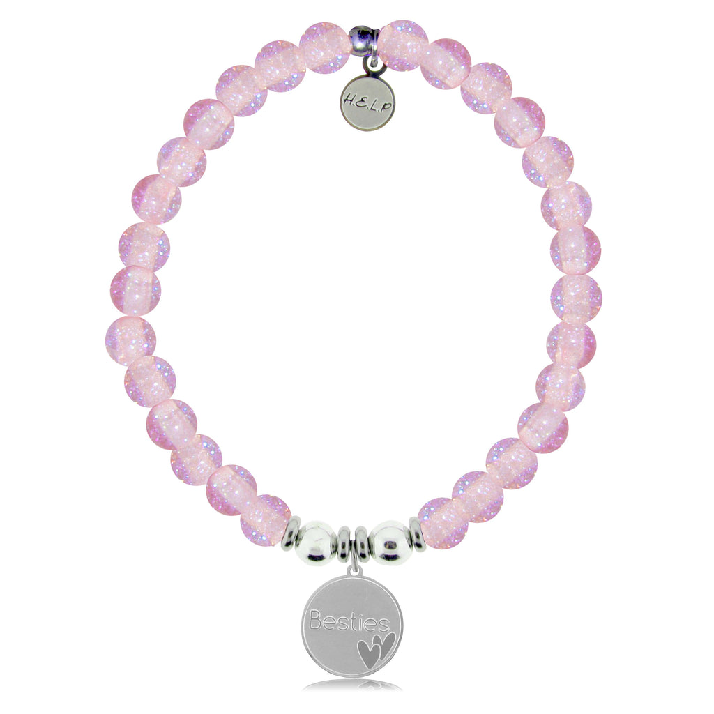 HELP by TJ Bestie Charm with Pink Glass Shimmer Charity Bracelet