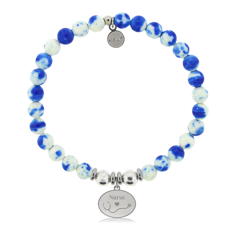 HELP by TJ Nurse Charm with Blue and White Jade Charity Bracelet