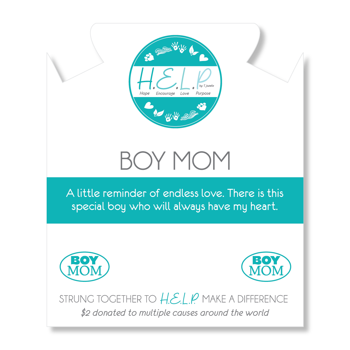 HELP by TJ Boy Mom Charm with Aqua Cats Eye Charity Bracelet