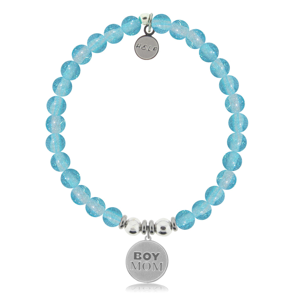 HELP by TJ Boy Mom Charm with Blue Glass Shimmer Charity Bracelet