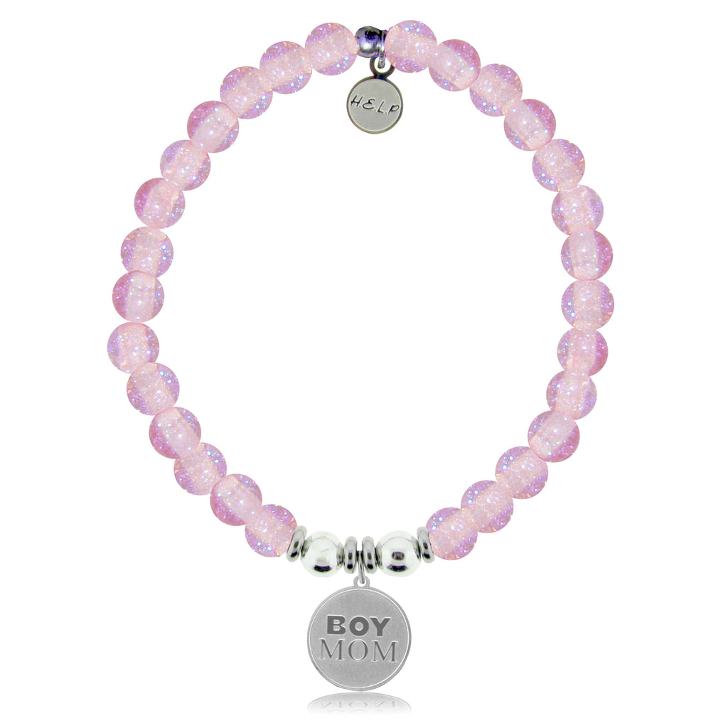 HELP by TJ Boy Mom Charm with Pink Glass Shimmer Charity Bracelet