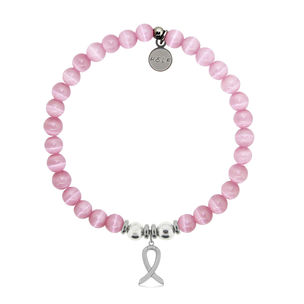 HELP by TJ Breast Cancer Ribbon Charm with Pink Cats Eye Charity Bracelet