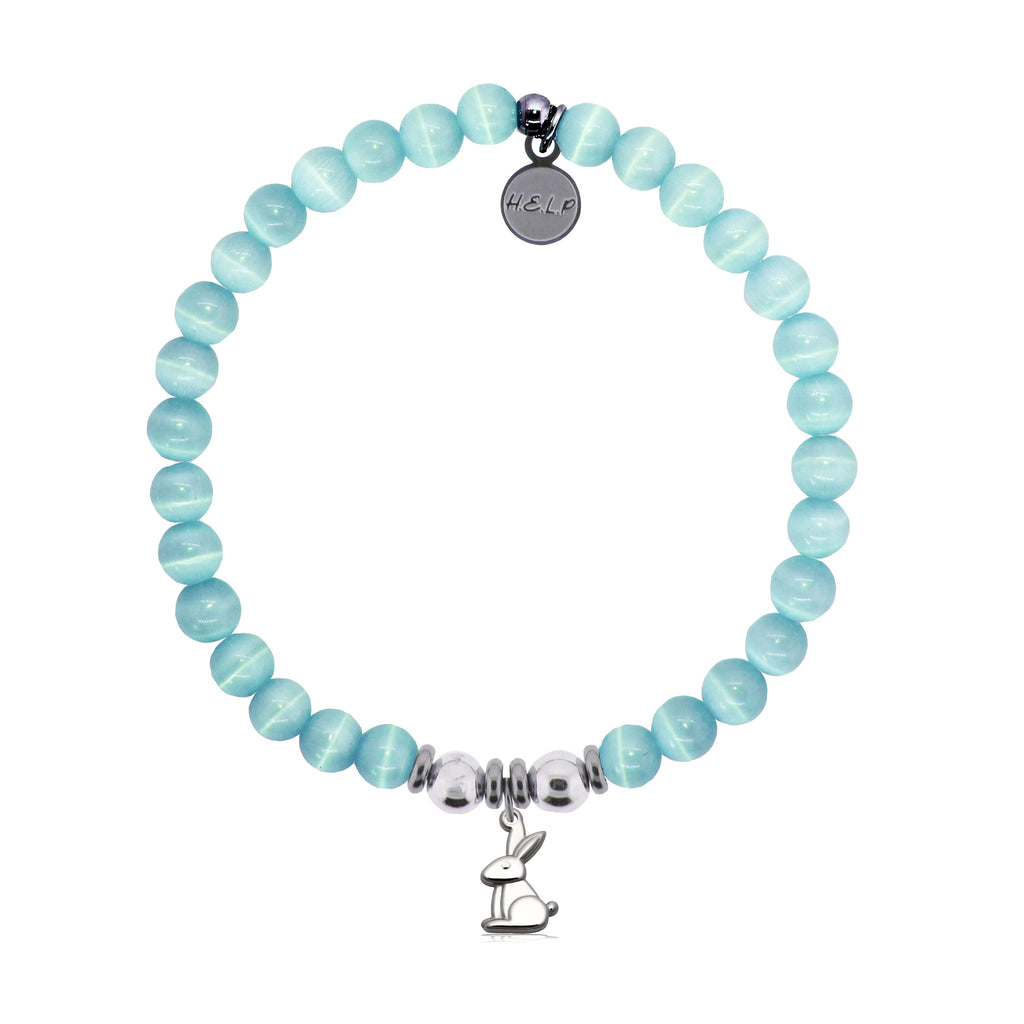 HELP by TJ Bunny Charm with Aqua Cats Eye Charity Bracelet