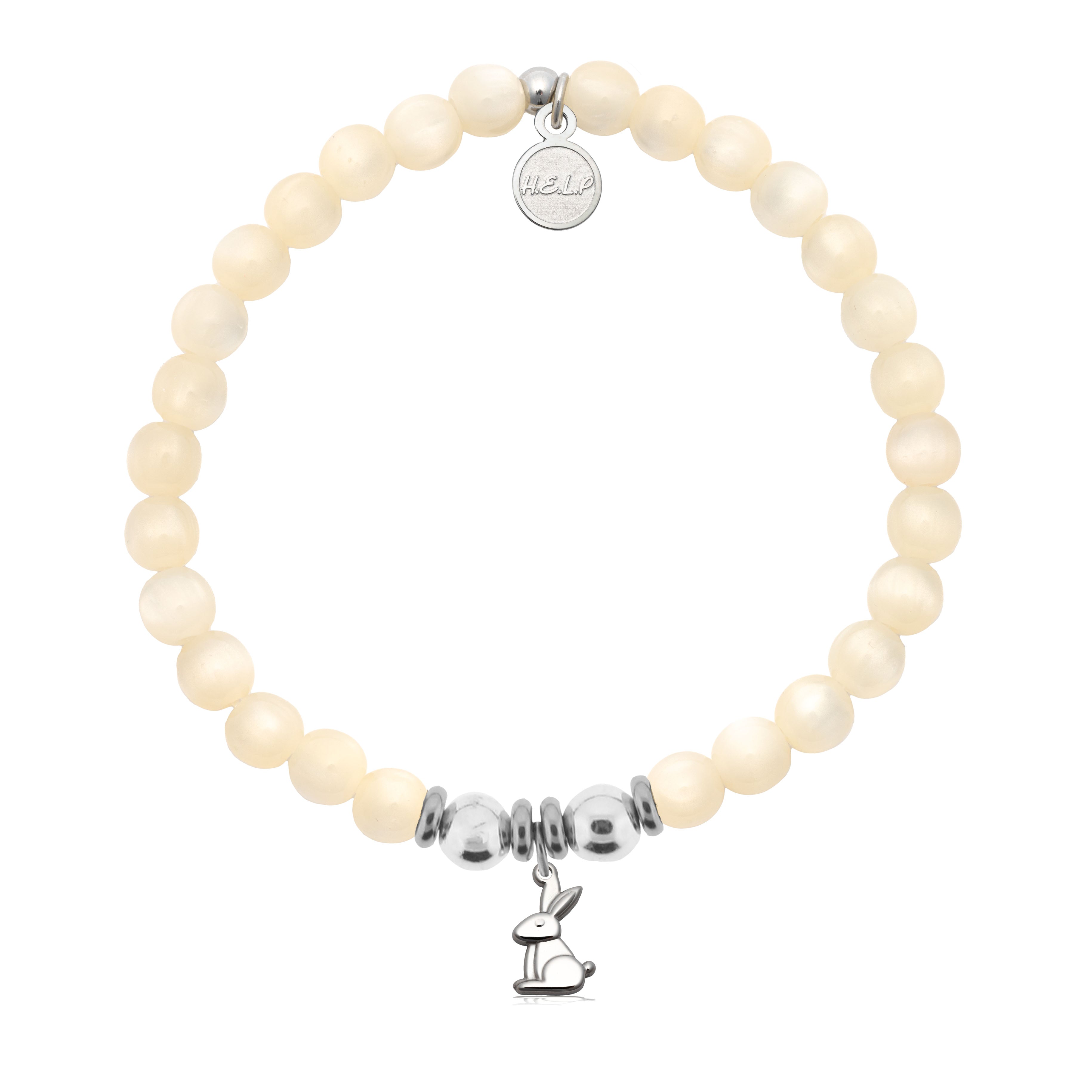 HELP by TJ Bunny Charm with Natural Selenite Charity Bracelet