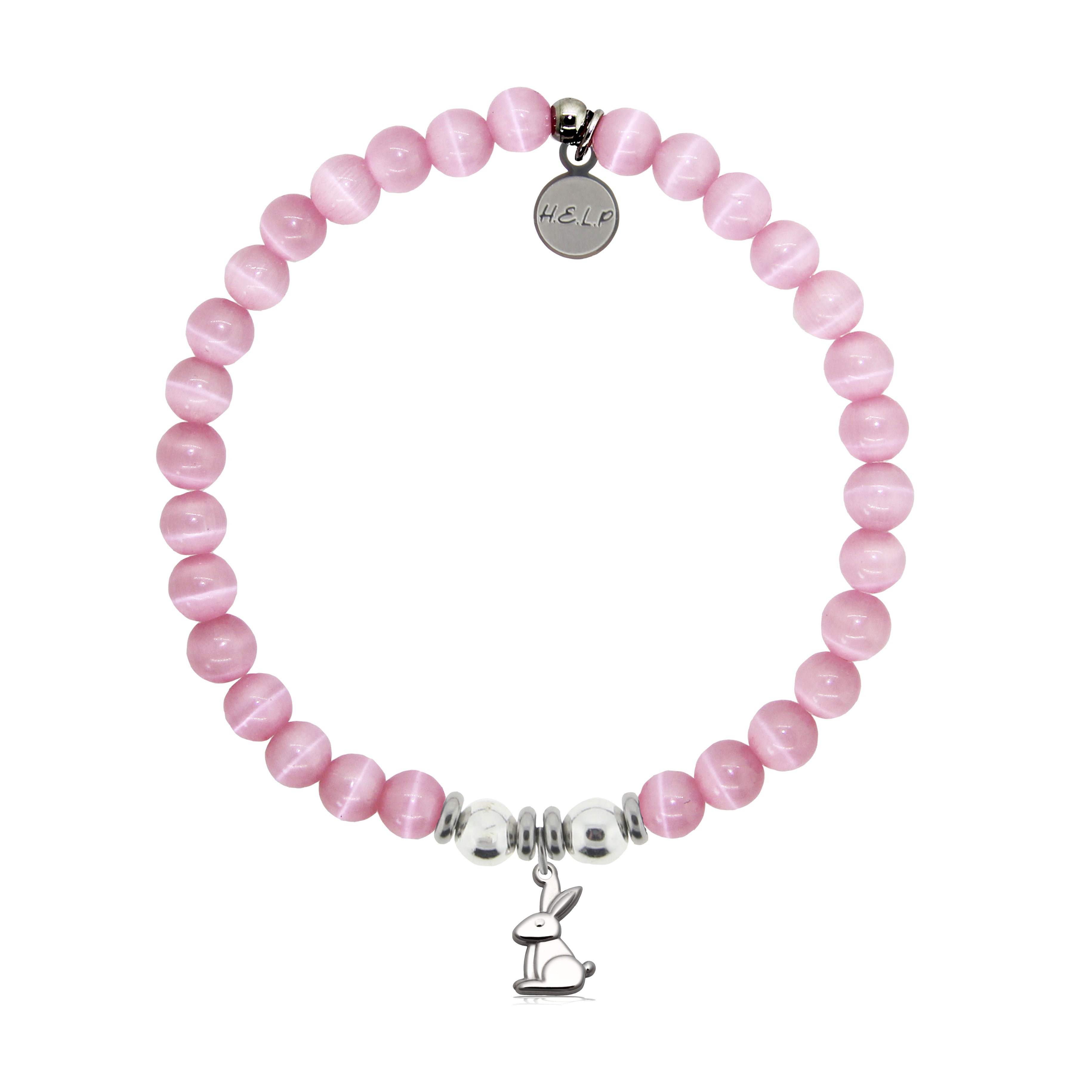 HELP by TJ Bunny Charm with Pink Cats Eye Charity Bracelet