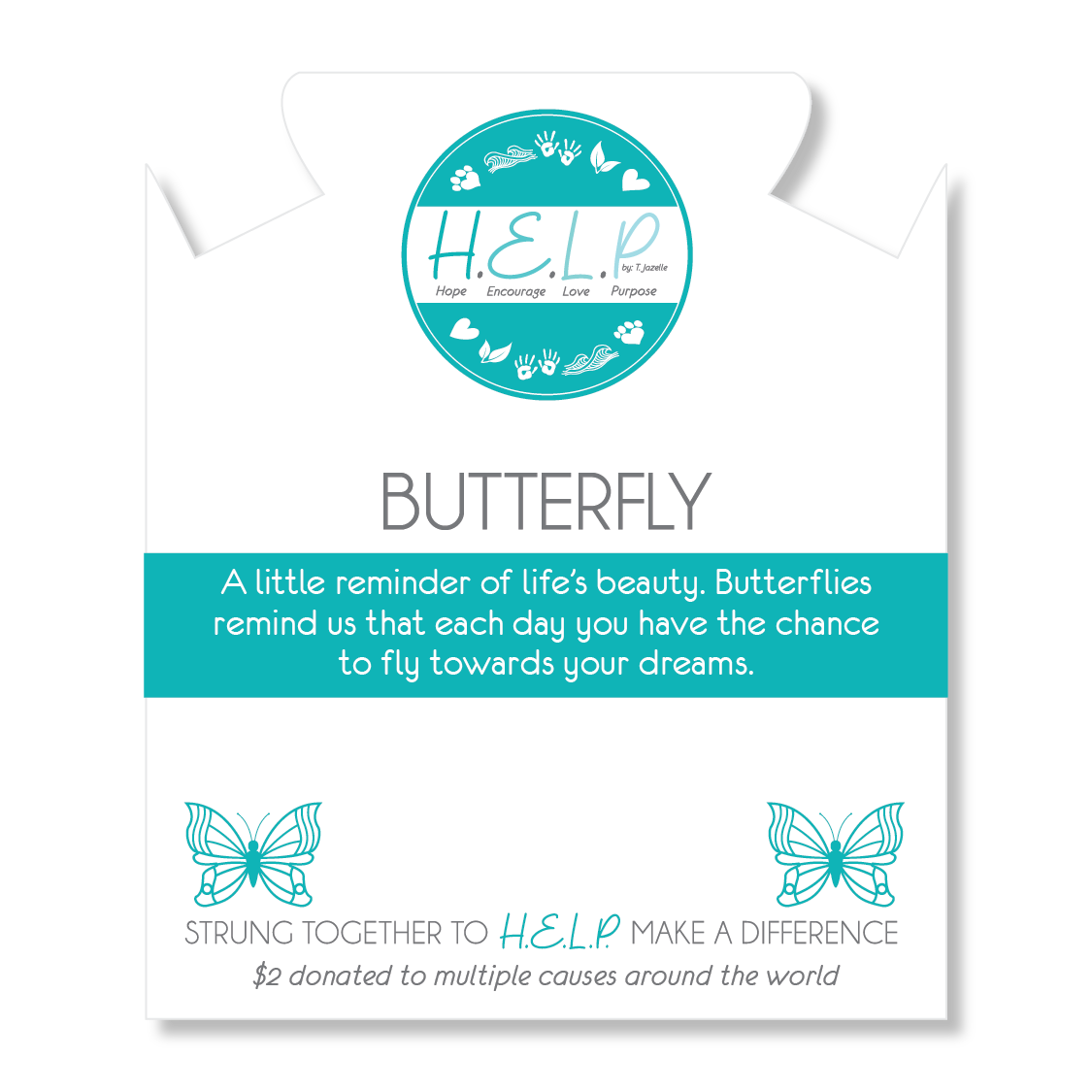 HELP by TJ Butterfly Charm with Aqua Cats Eye Charity Bracelet