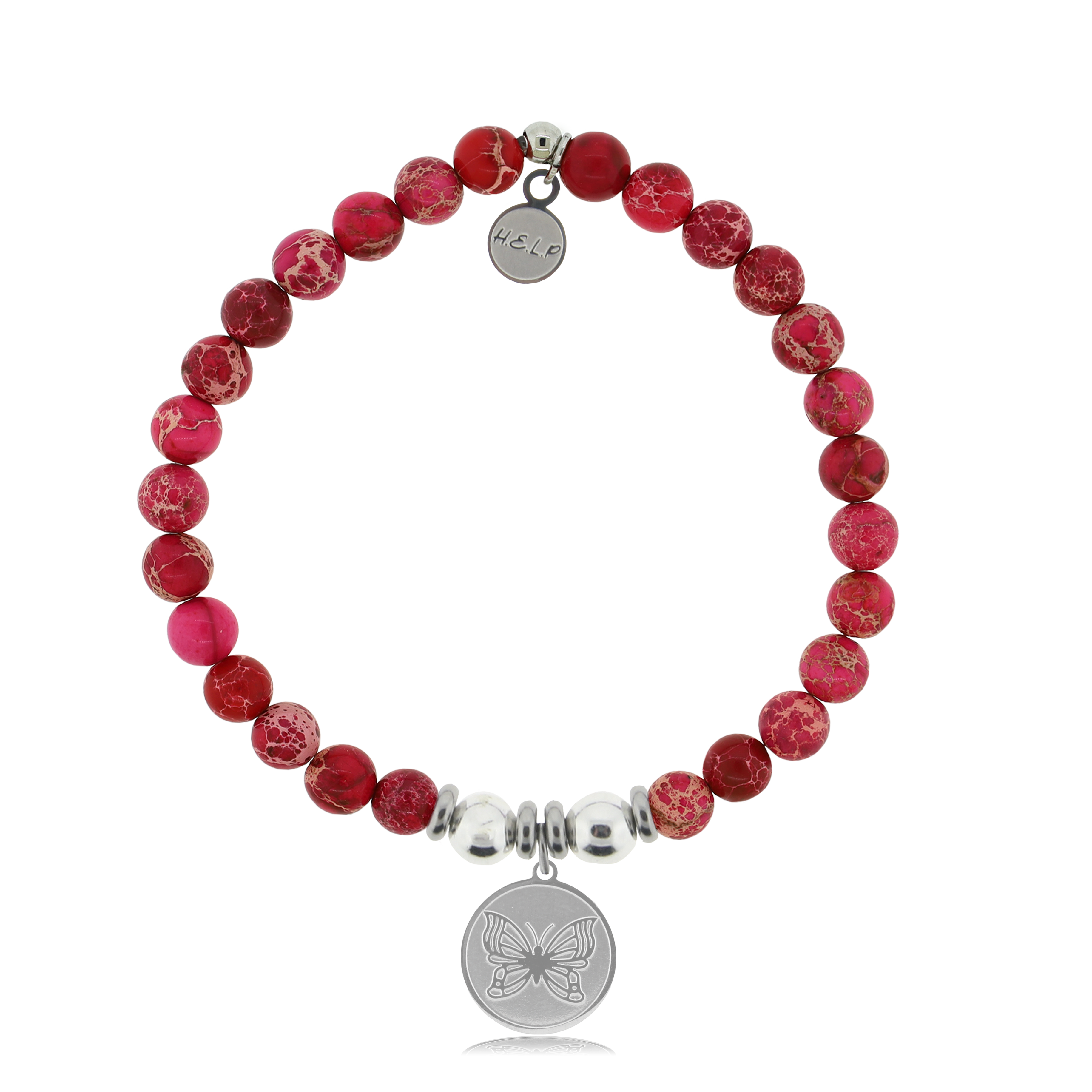 HELP by TJ Butterfly Charm with Cranberry Jasper Charity Bracelet