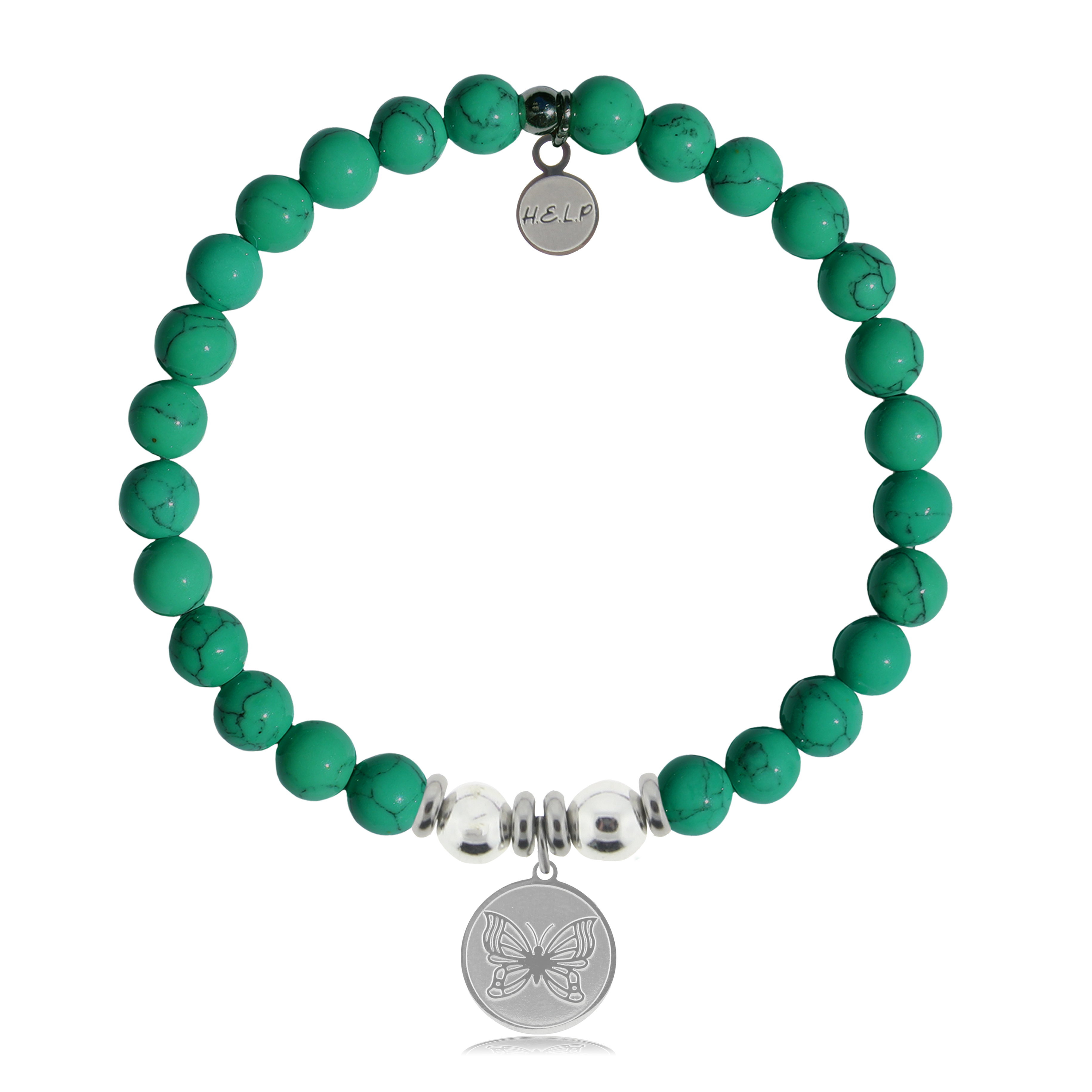 HELP by TJ Butterfly Charm with Green Howlite Charity Bracelet